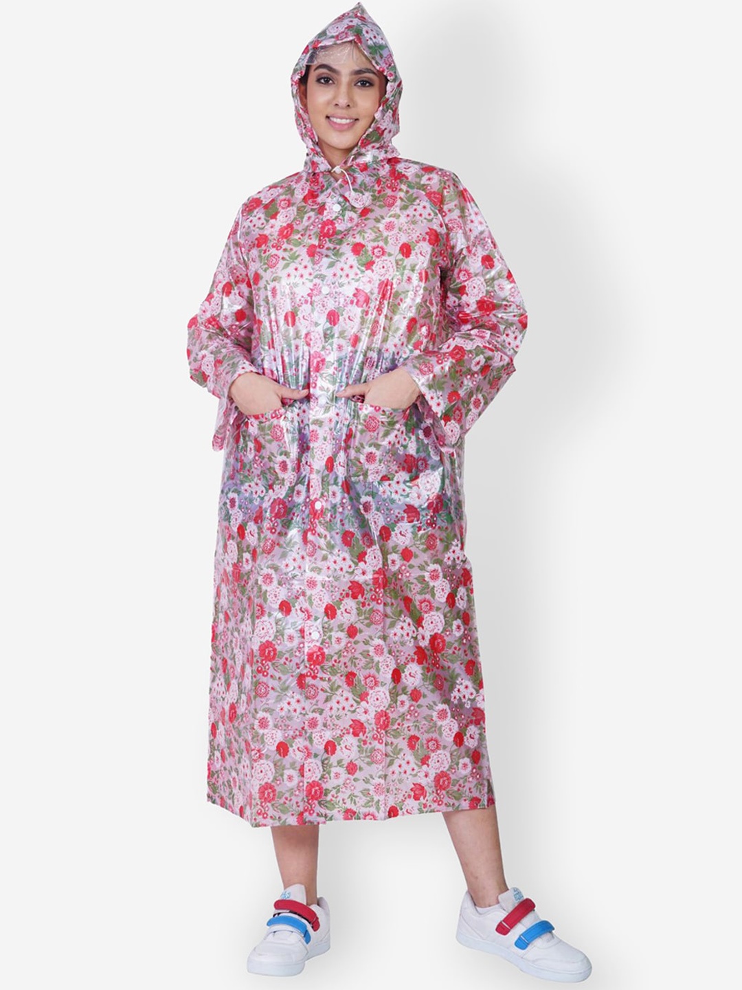 

TEEMOODS Printed Hooded Rain Jacket, Pink