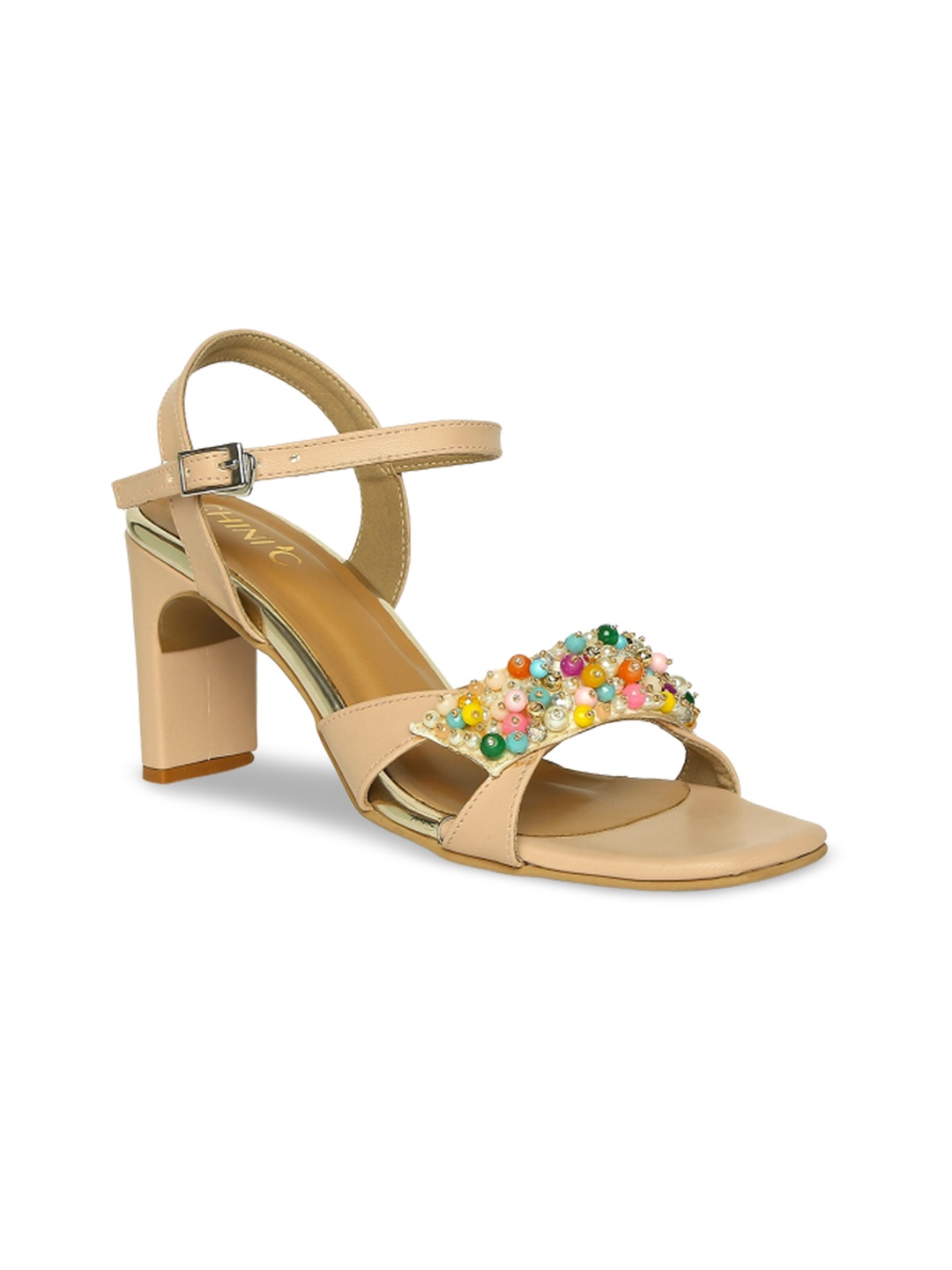 

CHINI C Embellished Ethnic Block Heels, Beige