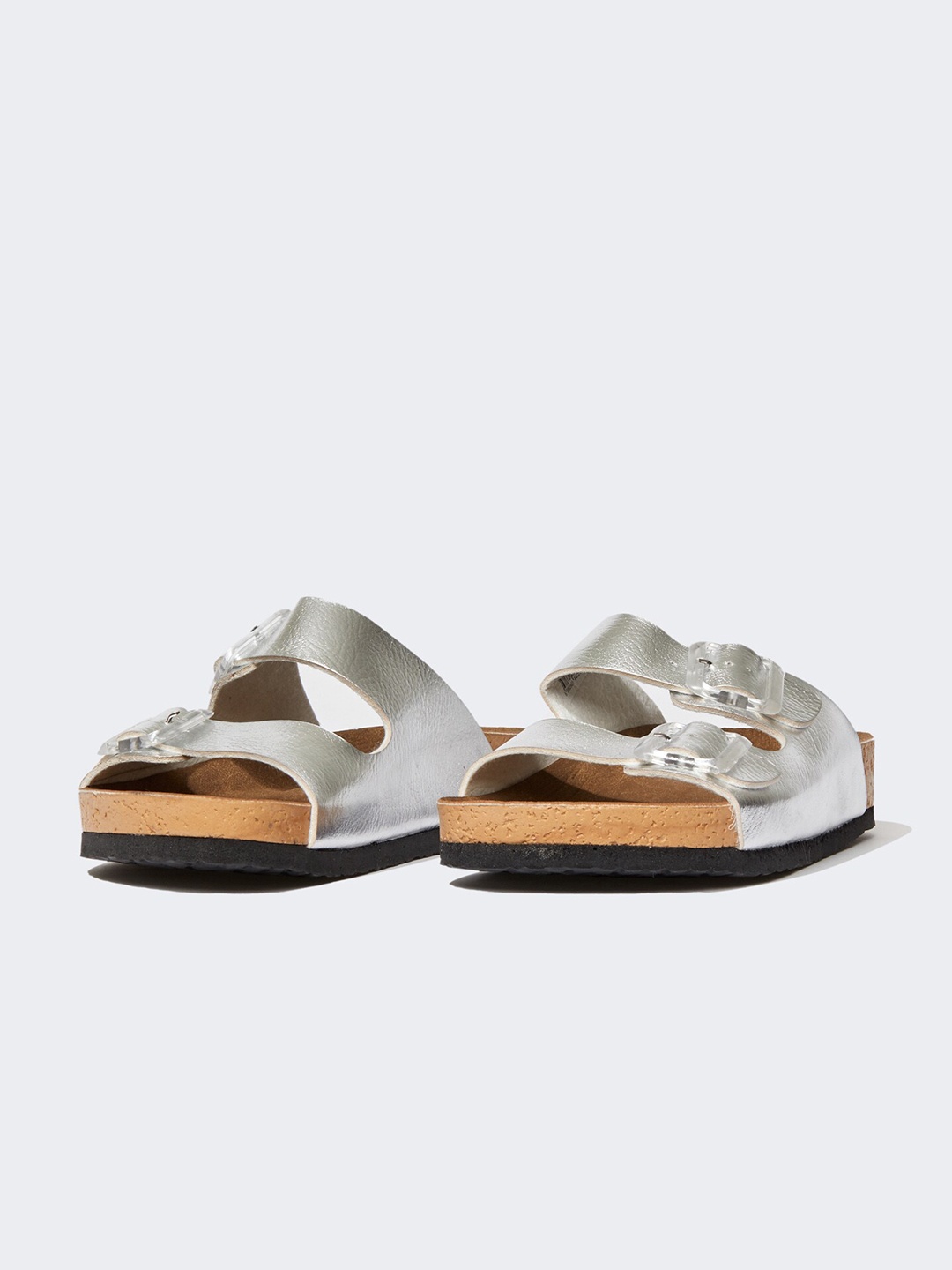 

DeFacto Girls Two Straps Open Toe Flats With Buckle Detail, Silver