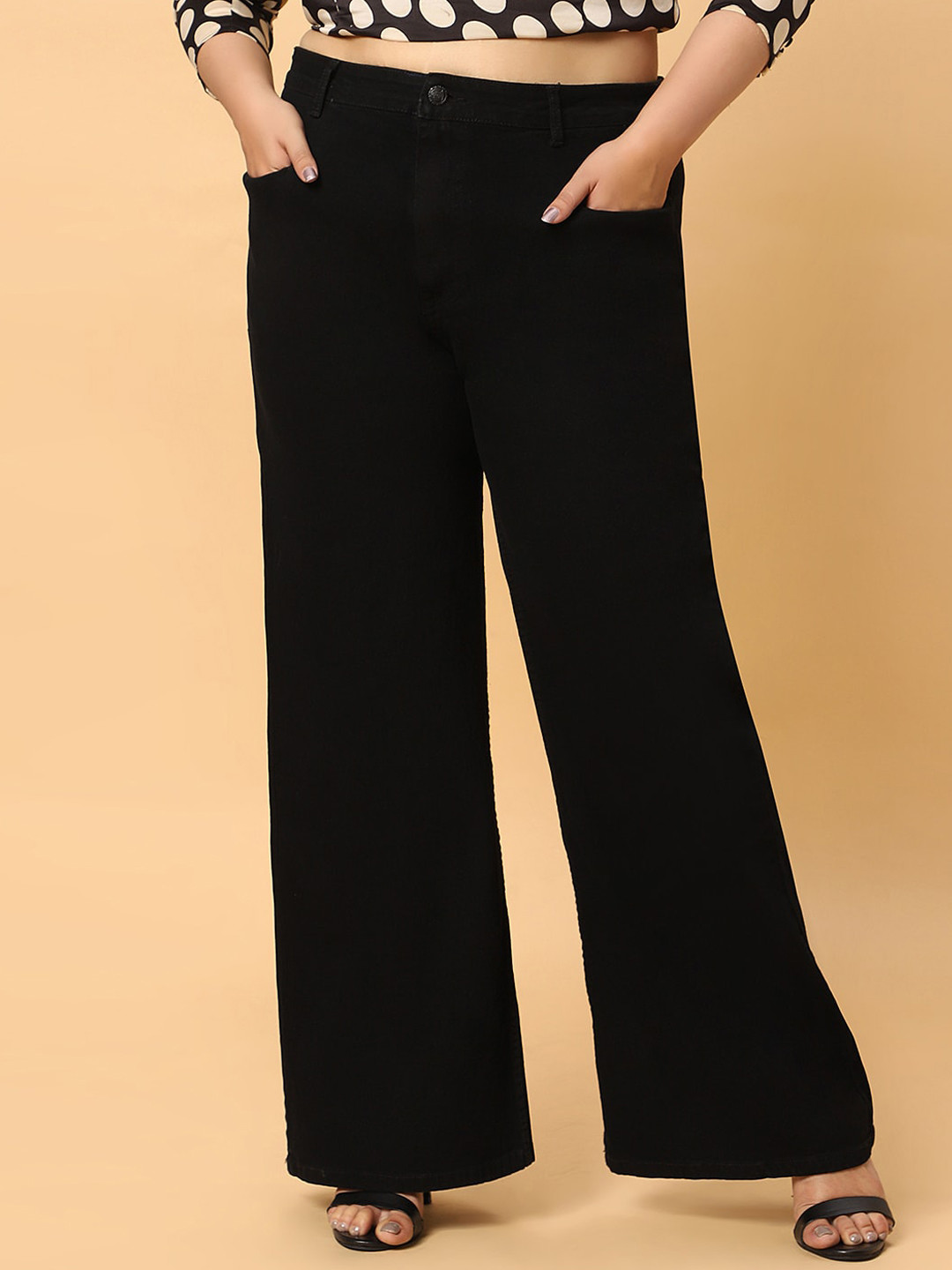 

HJ HASASI Women Wide Leg High-Rise Cotton Jeans, Black