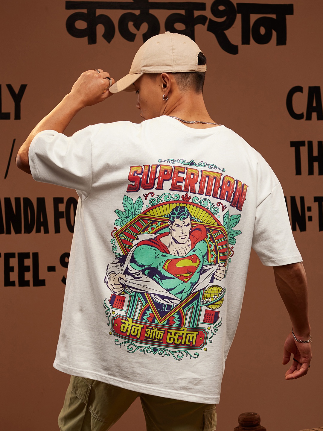 

The Souled Store White Superman Printed Drop-Shoulder Pure Cotton Oversized T-shirt