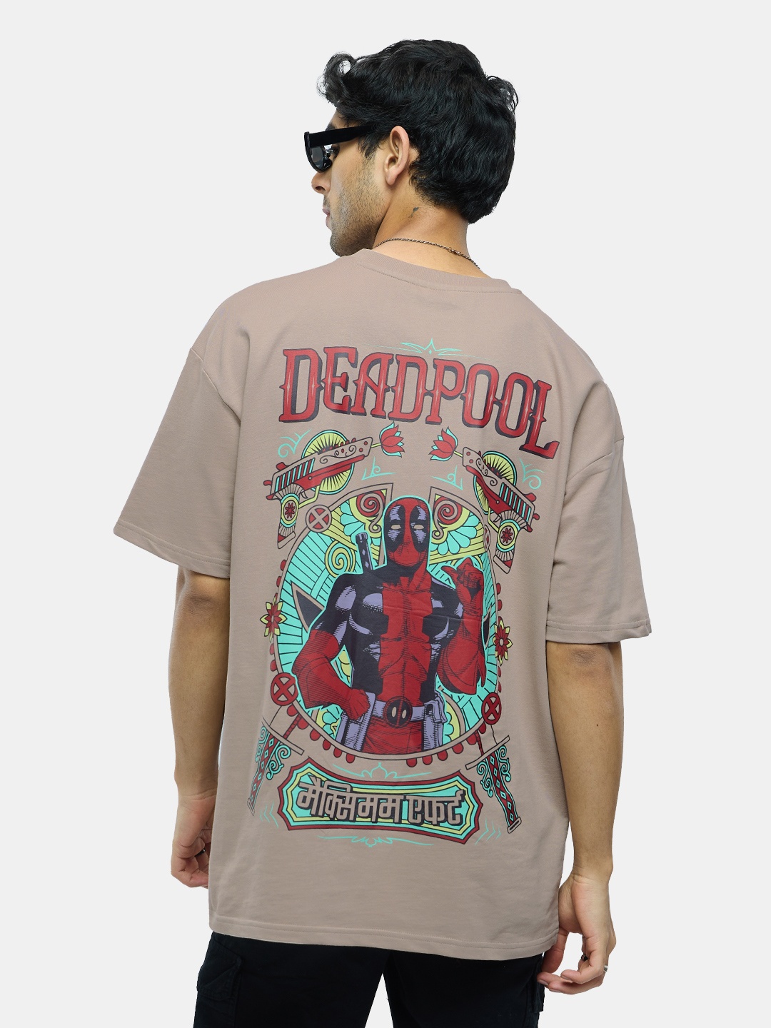 

The Souled Store Brown Deadpool Printed Pure Cotton Oversized T-shirt