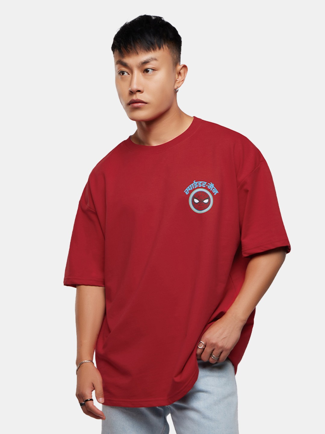 The Souled Store Red Spider-Man Printed Pure Cotton Oversized T-shirt