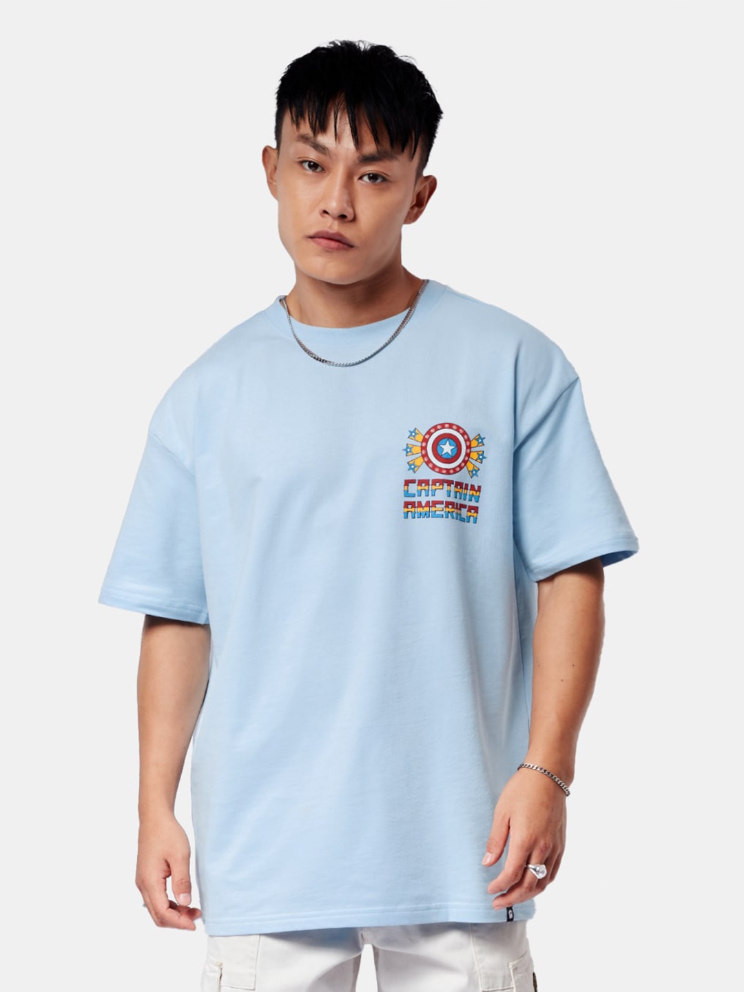 

The Souled Store Blue Captain America Printed Pure Cotton Oversized T-shirt