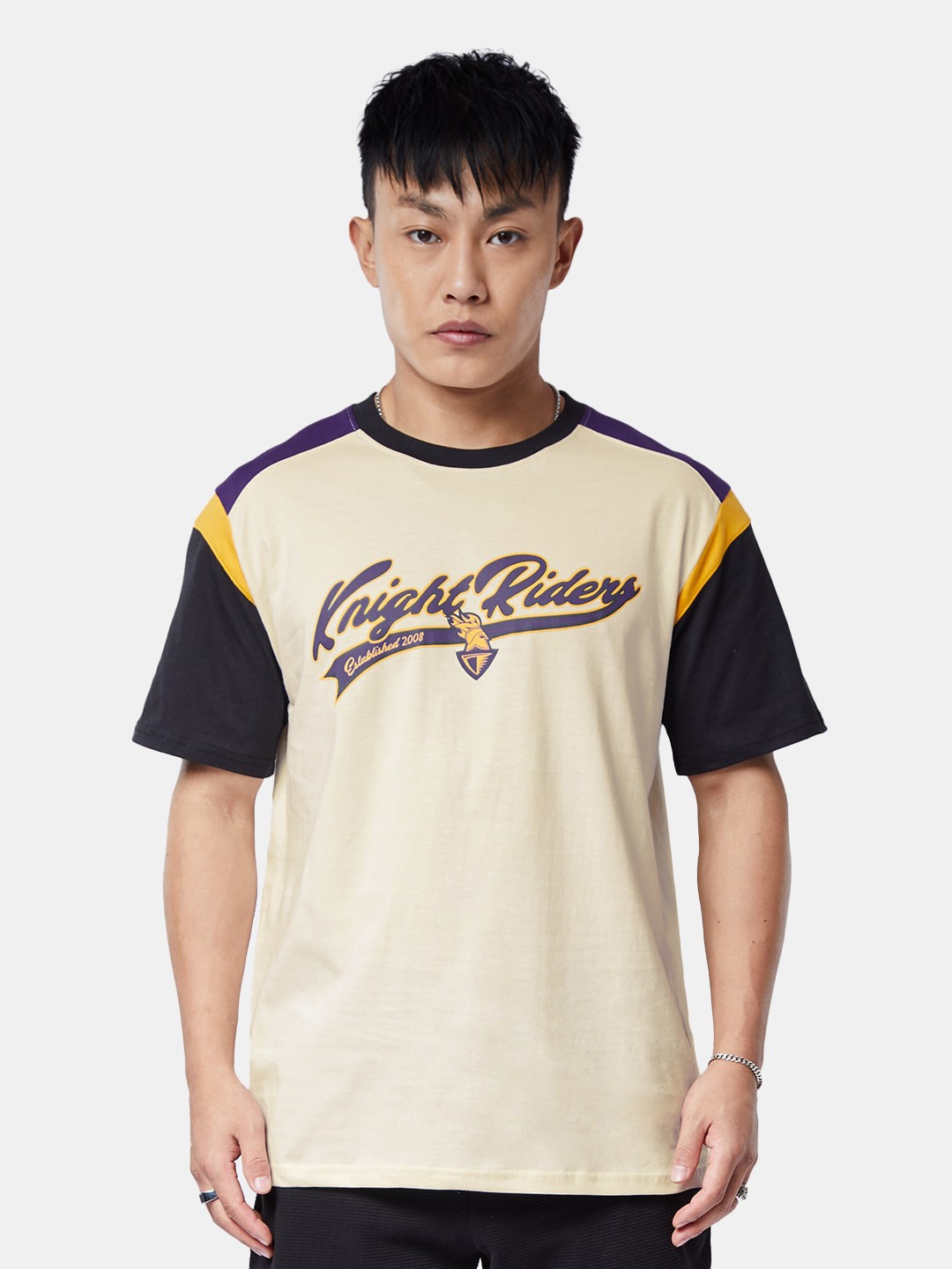 

The Souled Store Cream & Black Typography Printed Pure Cotton T-shirt