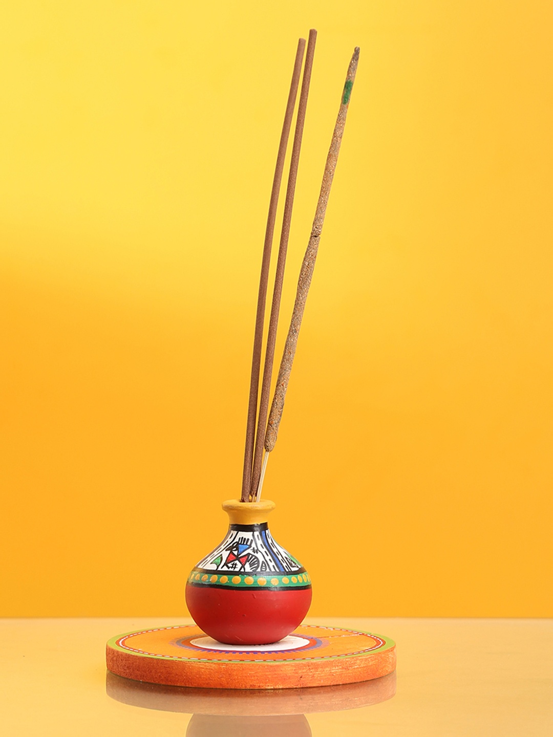 

ExclusiveLane Red & Orange Terracotta Pooja Essential Incense Stick Holder With Tray
