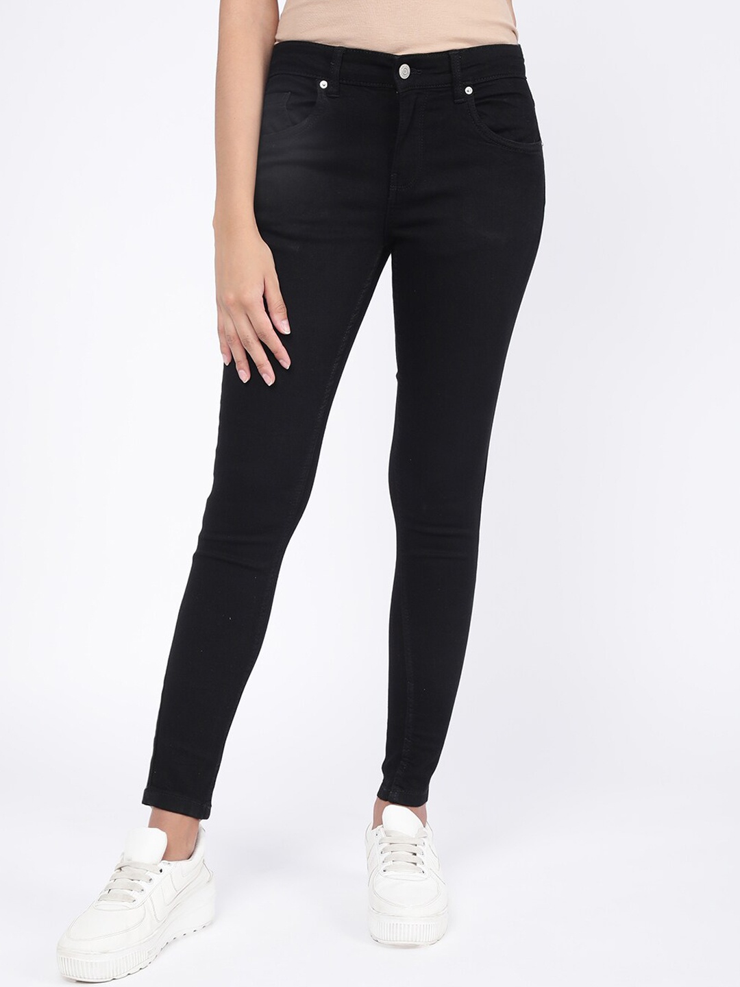 

R&B Women Mid-rise Skinny Fit Cotton Jeans, Black