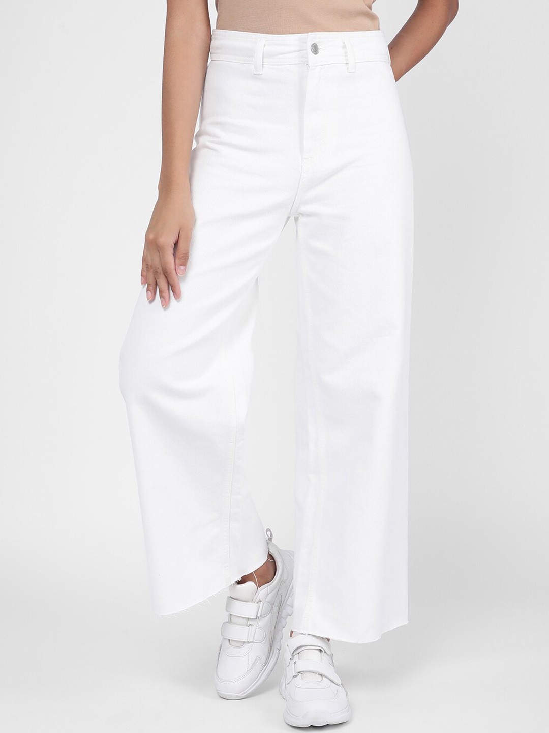 

R&B Women High-Rise Wide Leg Cotton Jeans, White