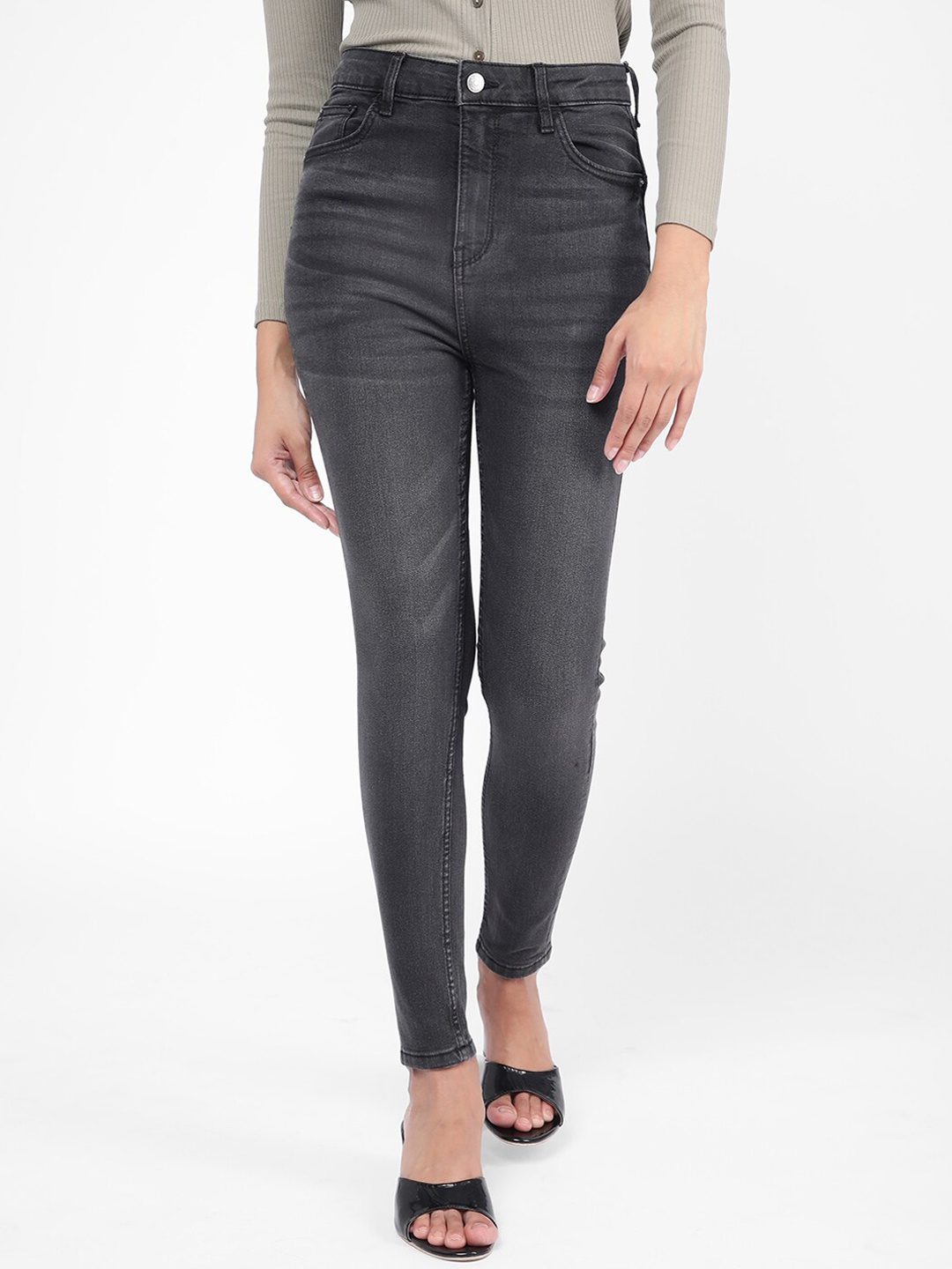 

R&B Women High-Rise Skinny Fit Light Fade Cotton Jeans, Grey