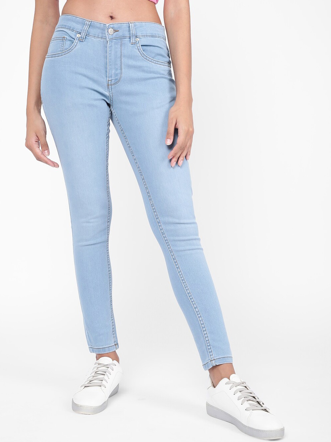 

R&B Women Skinny Fit Mid Rise Light Fade Cotton Jeans, Blue