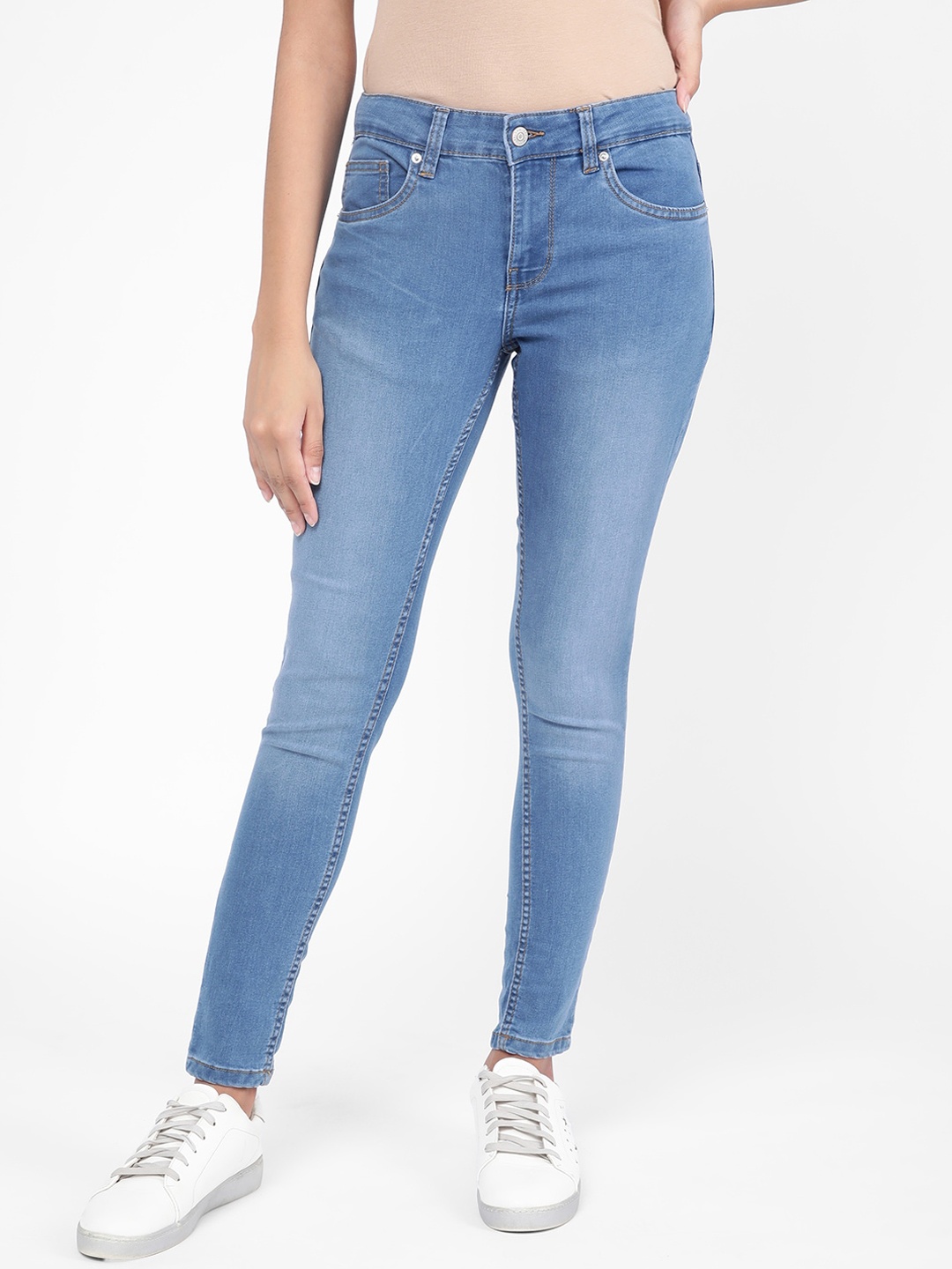 

R&B Women Skinny Fit Light Fade Cotton Jeans, Blue