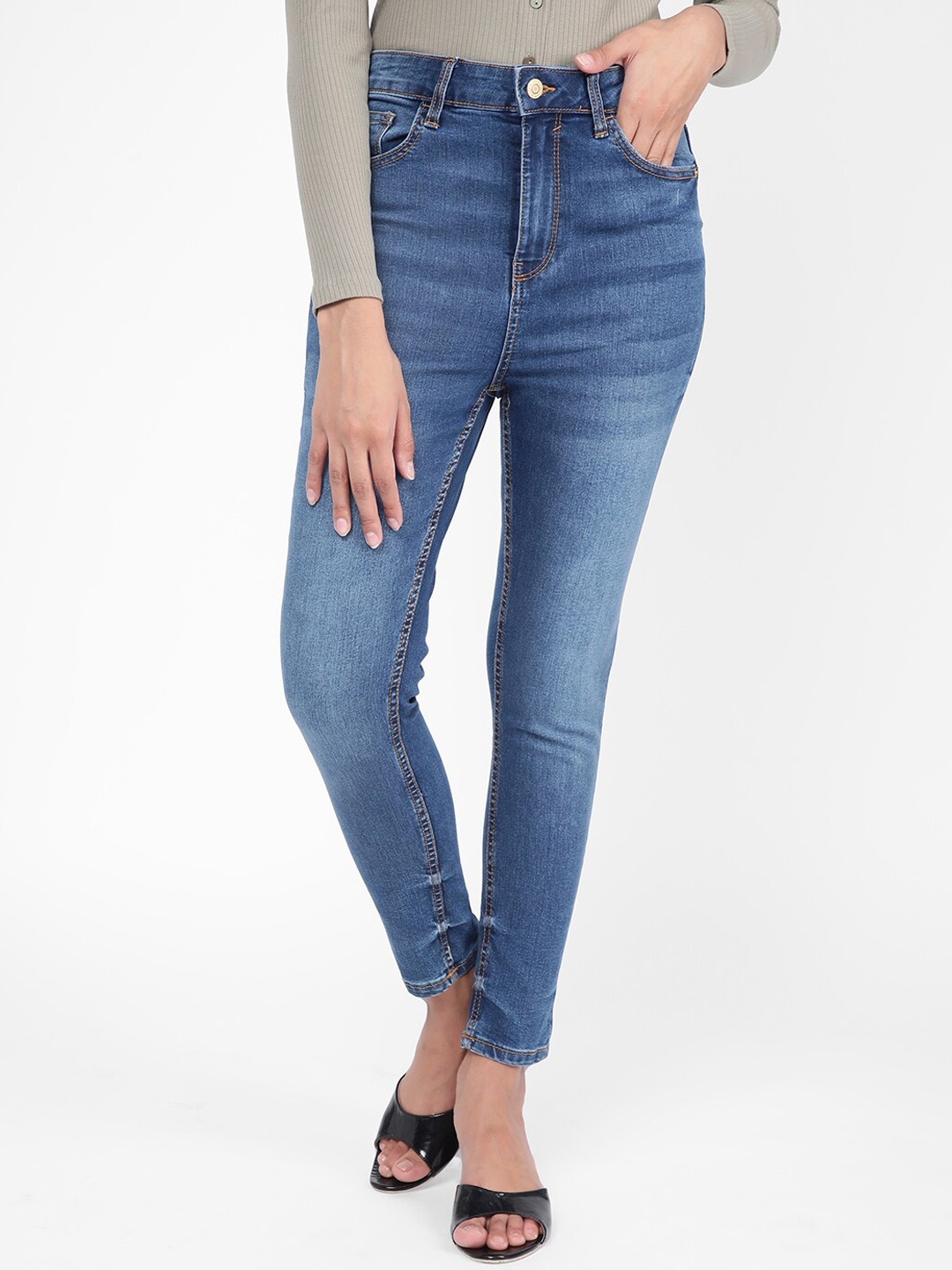 

R&B Women Skinny Fit High-Rise Light Fade Cotton Jeans, Blue