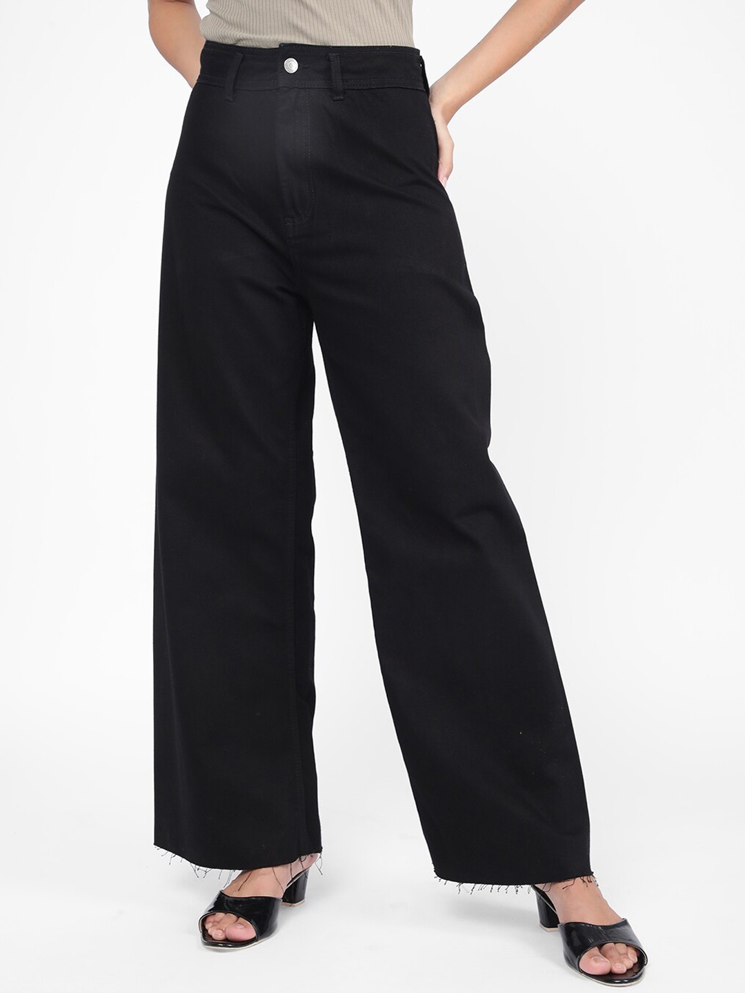 

R&B Women Wide Leg High-Rise Cotton Jeans, Black