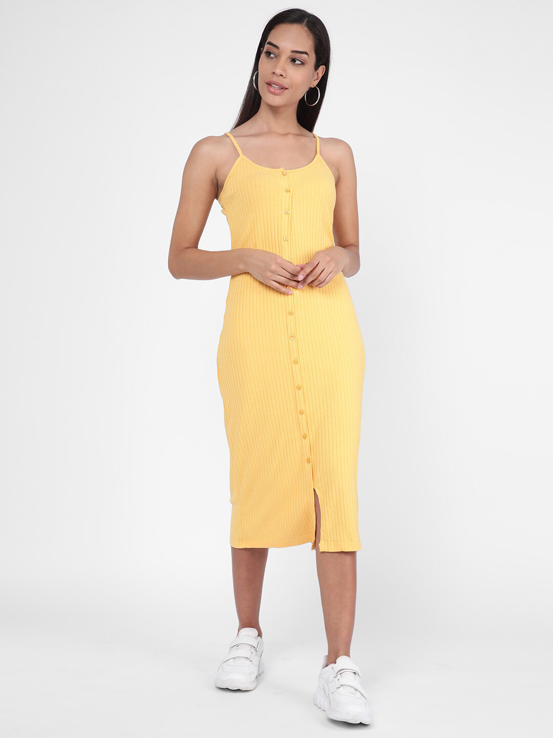 

R&B Shoulder Straps Sheath Midi Dress, Yellow