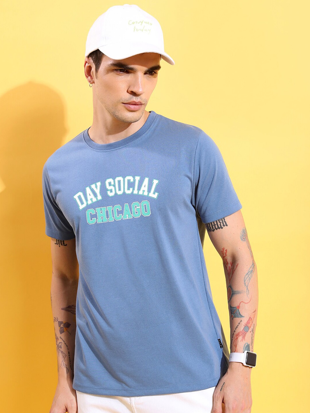 

KETCH Typography Printed Round Neck Relaxed Fit T-shirt, Blue