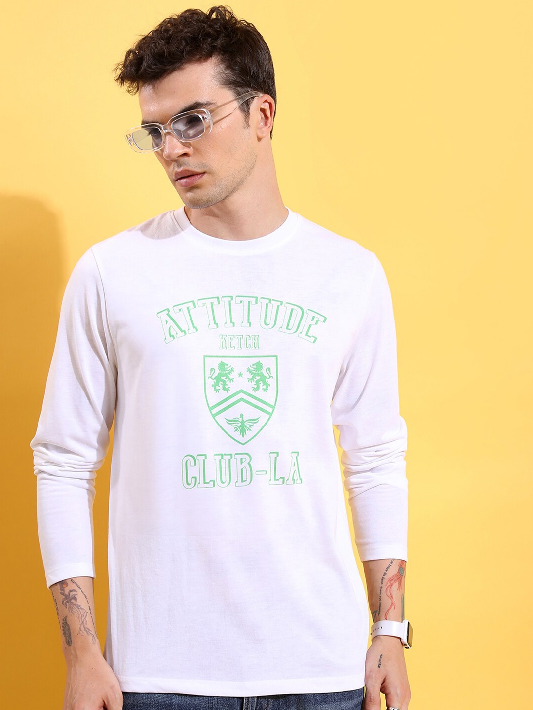 

KETCH Men Typography Printed Long Sleeves Relaxed Fit Tshirt, White