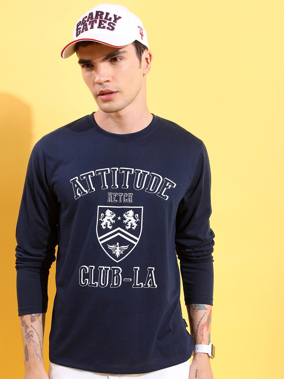 

KETCH Typography Printed Long Sleeves Relaxed Fit T-shirt, Navy blue