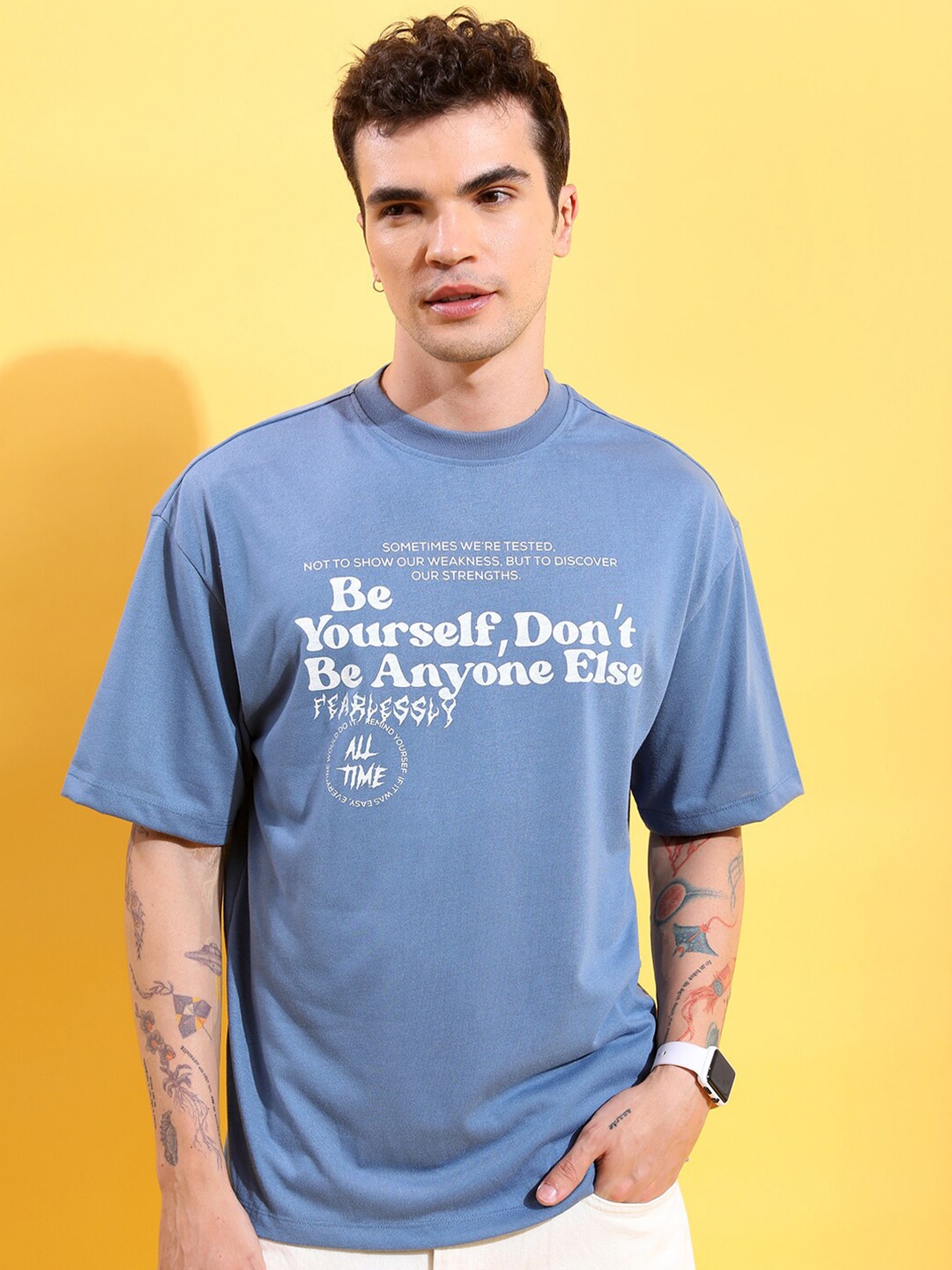 KETCH Typography Printed Oversized T-shirt, Blue