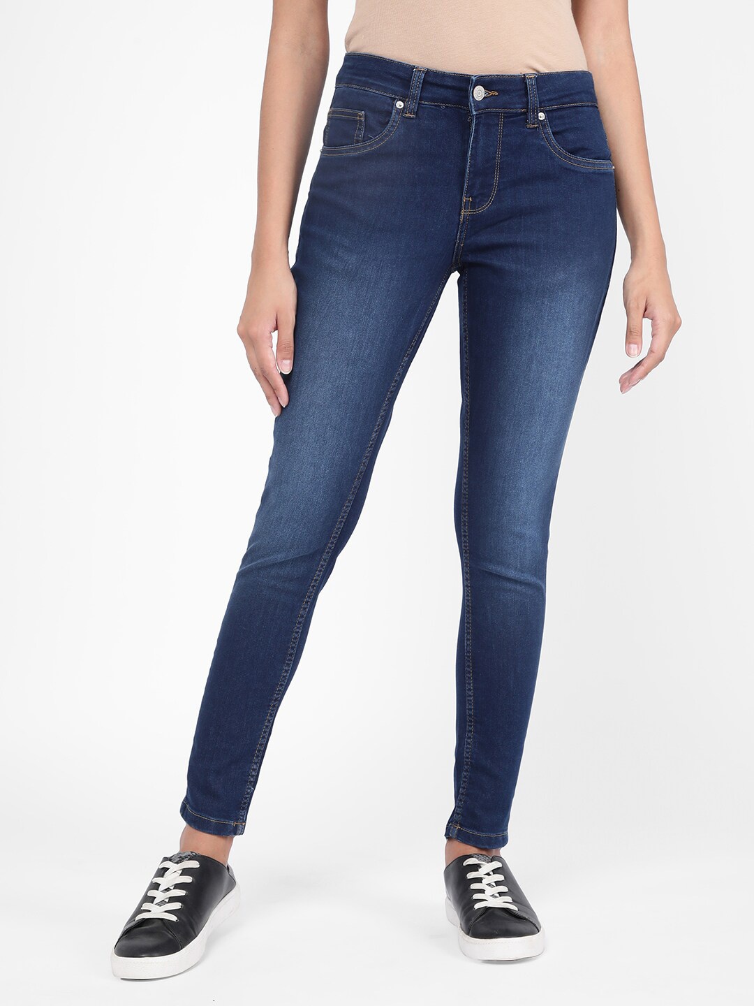 

R&B Women Skinny Fit Washed Cotton Jeggings, Blue