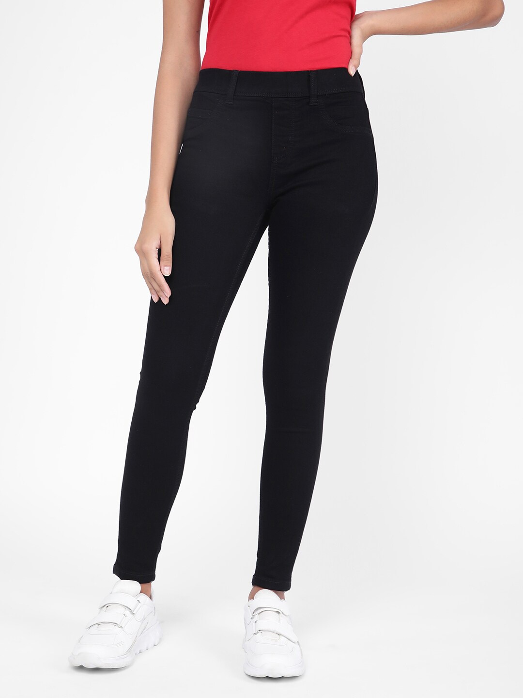 

R&B Women Skinny Fit Cotton Denim Jeggings, Black