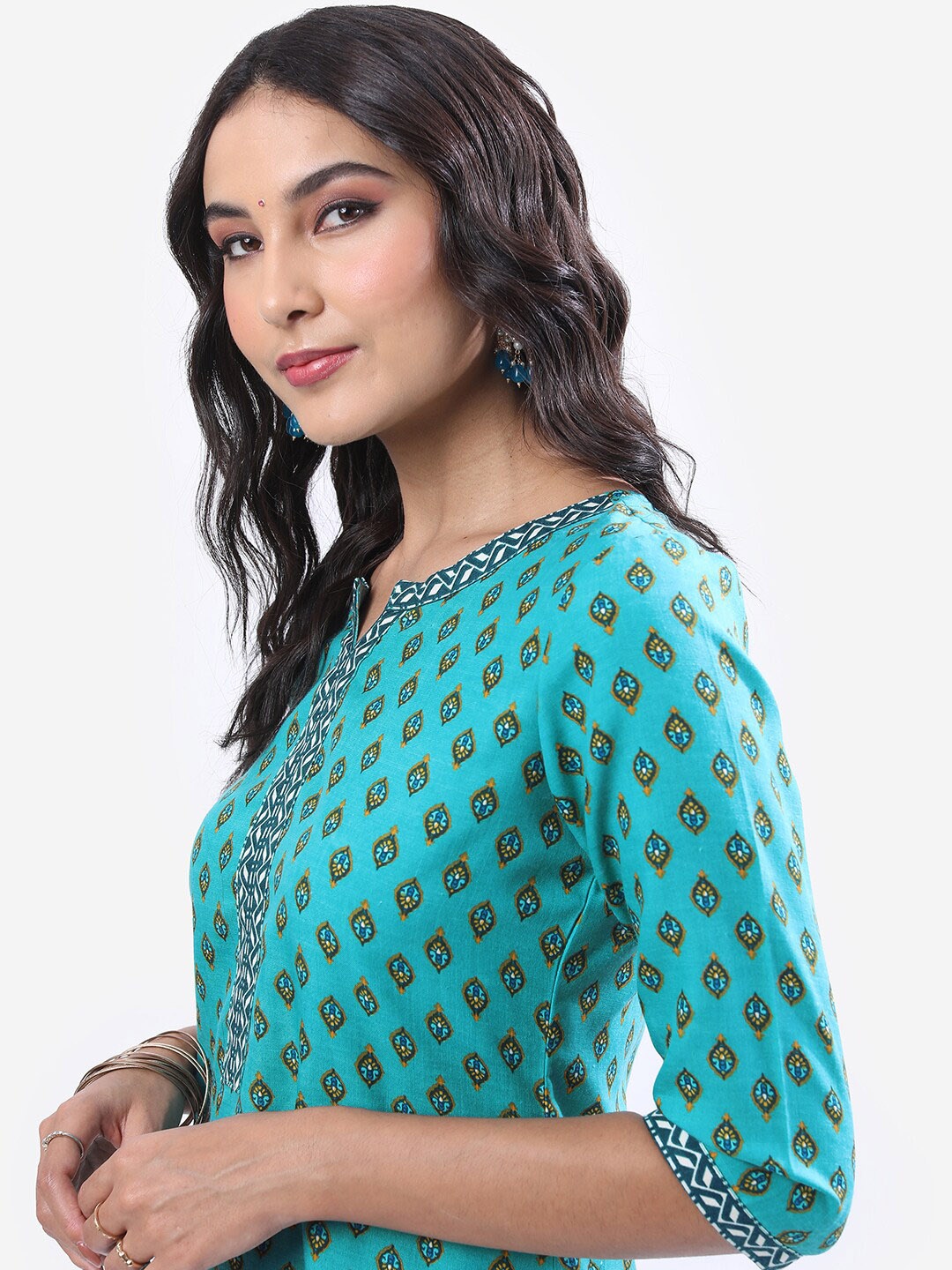 

KETCH Ethnic Motifs Printed Kurta with Palazzos & Dupatta, Turquoise blue