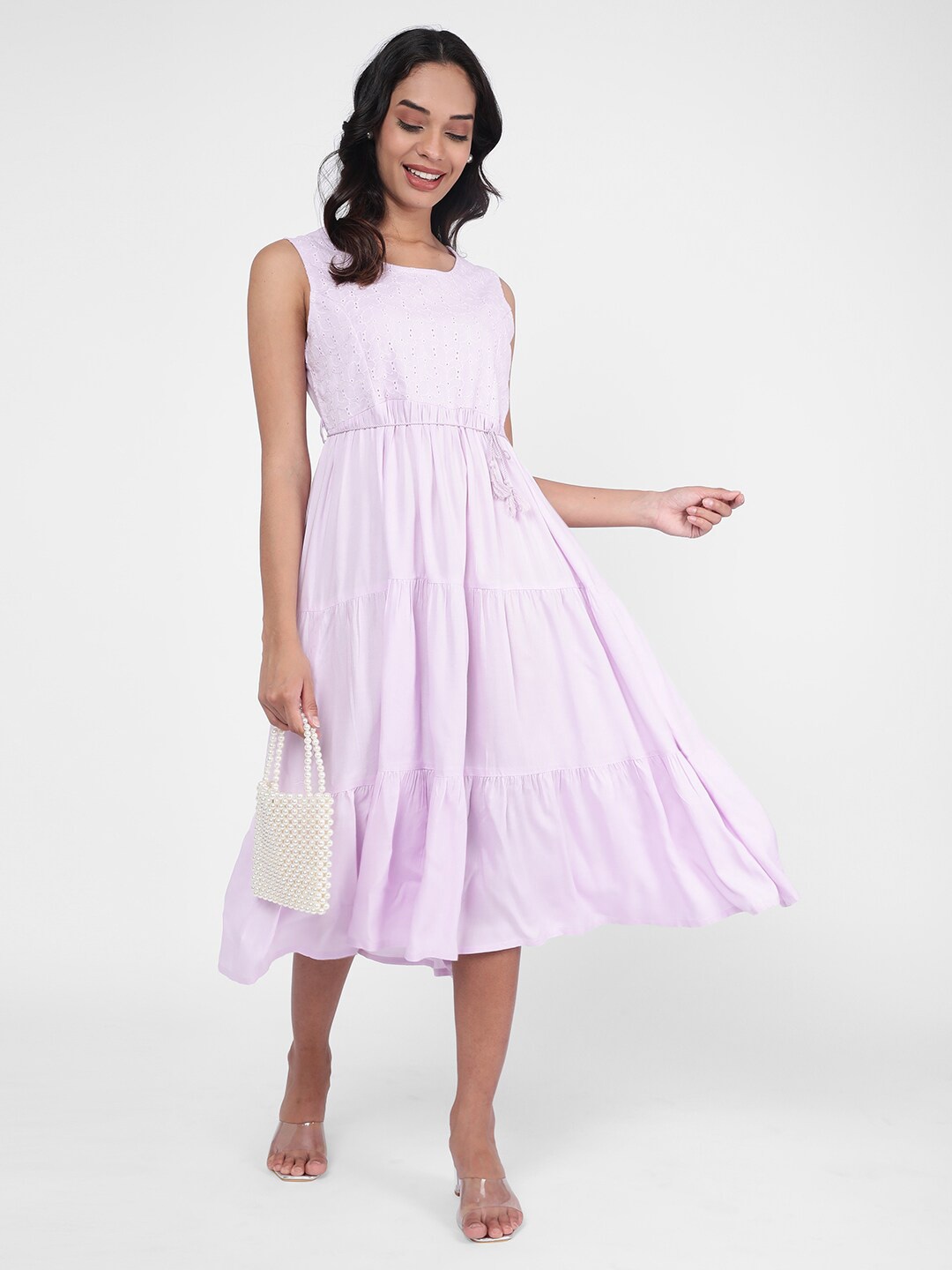 

R&B Self Design Fit & Flare Midi Dress, Purple