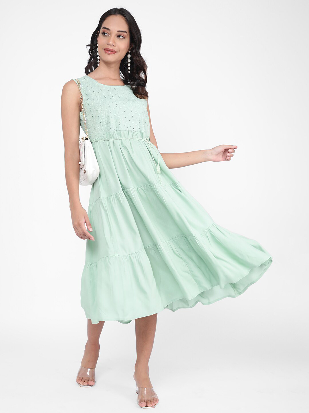 

R&B Schiffli Fit & Flare Dress, Green