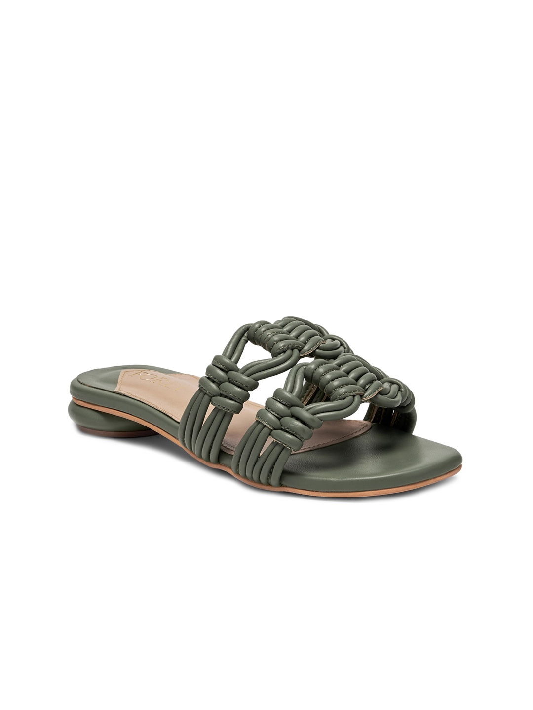 

FORLI Women Woven Leather Open Toe Flats, Olive