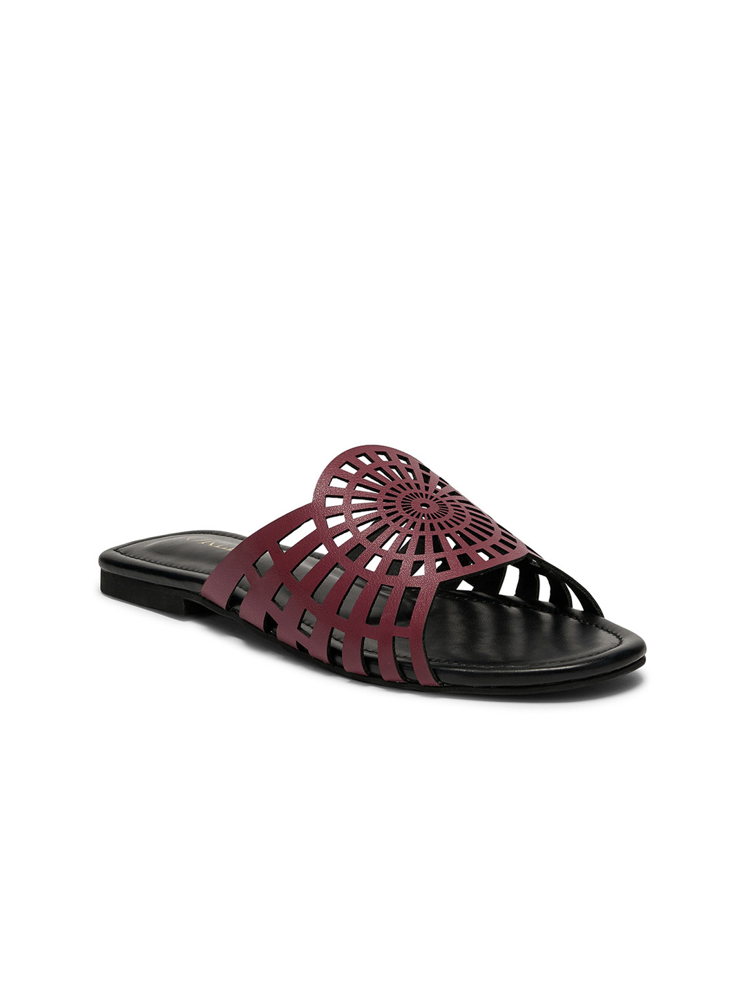 

FORLI Women Leather Open Toe Flats, Maroon
