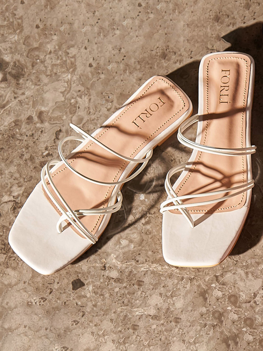 

FORLI Women Leather Slip-On Open Toe Flats, White