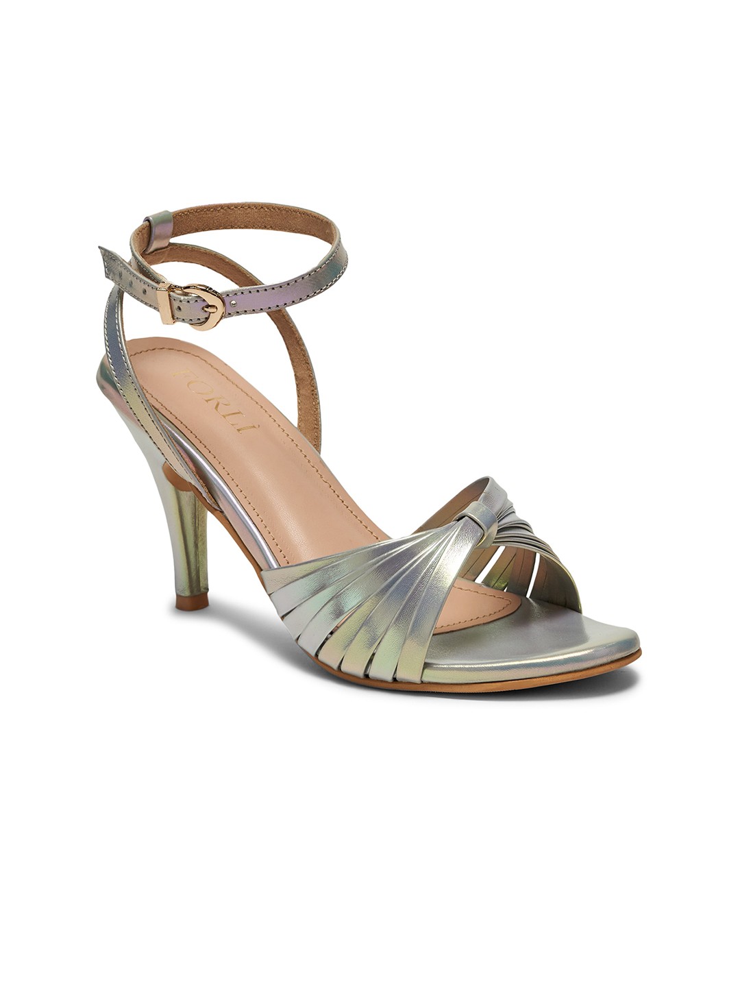 

FORLI Party Block Twisted Mettalic Buckled Pumps, Silver