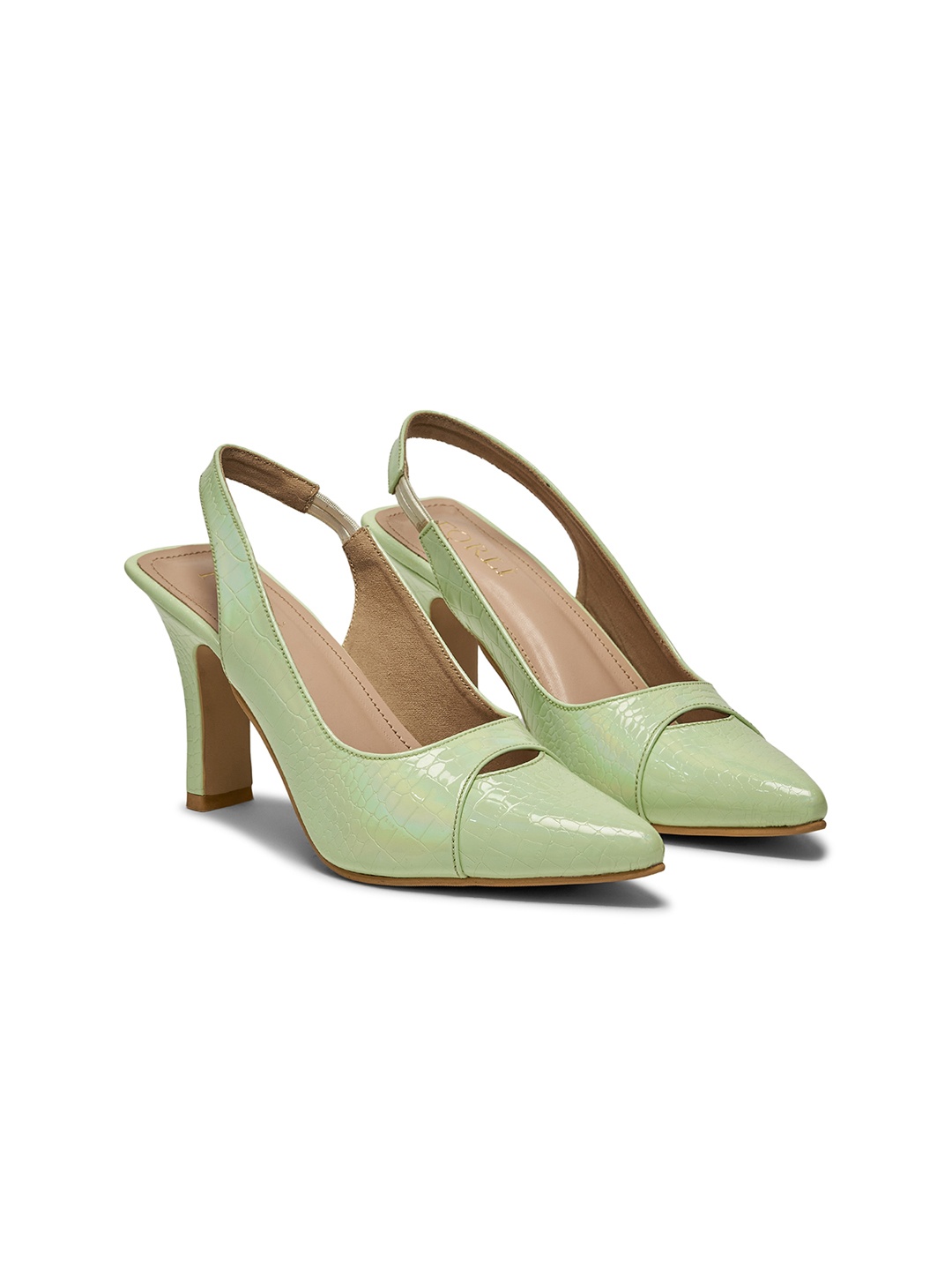 

FORLI Party Block Heels With Back Strap, Green