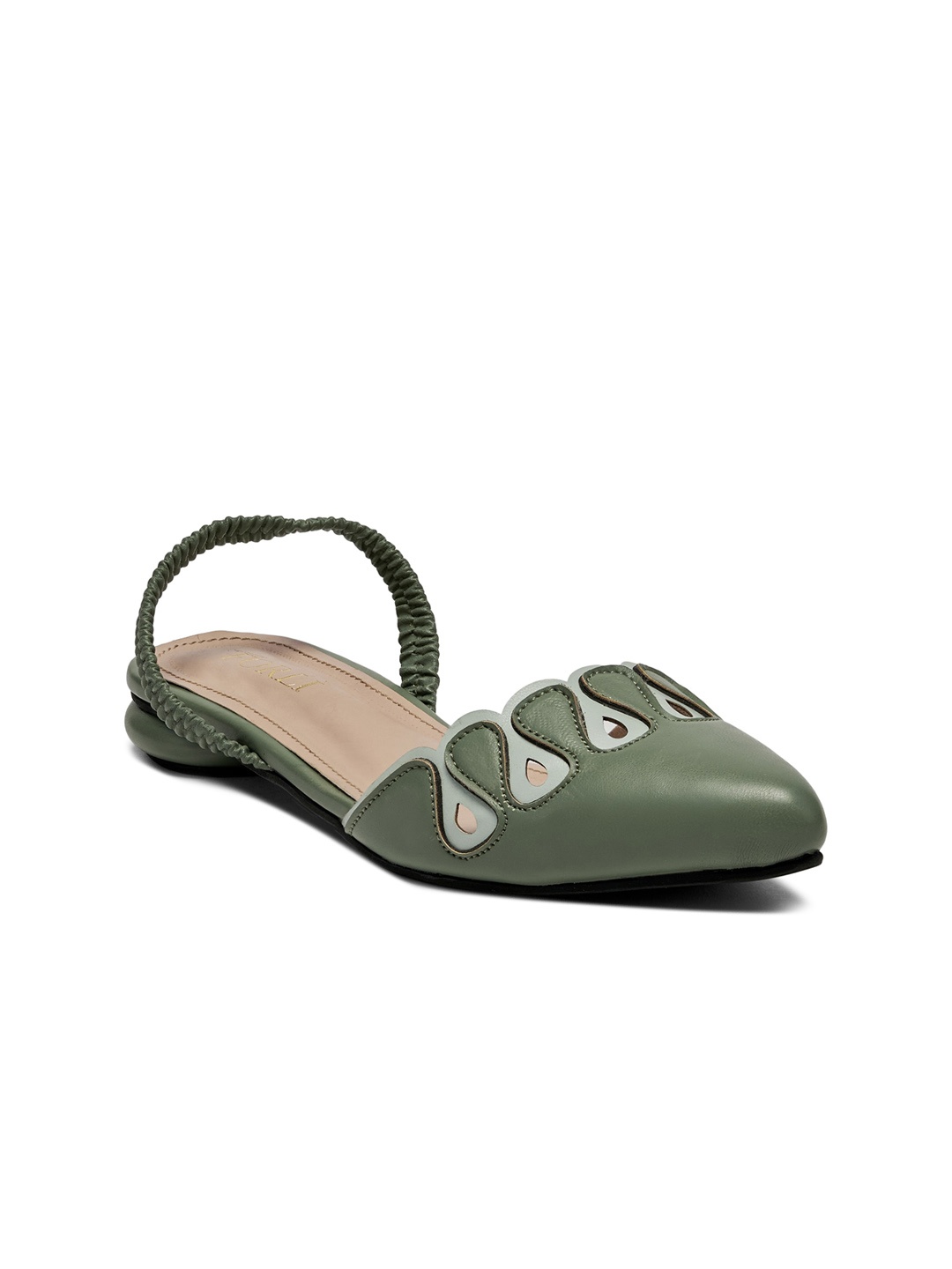 

FORLI Women Textured Leather Pointed Toe Mules, Green