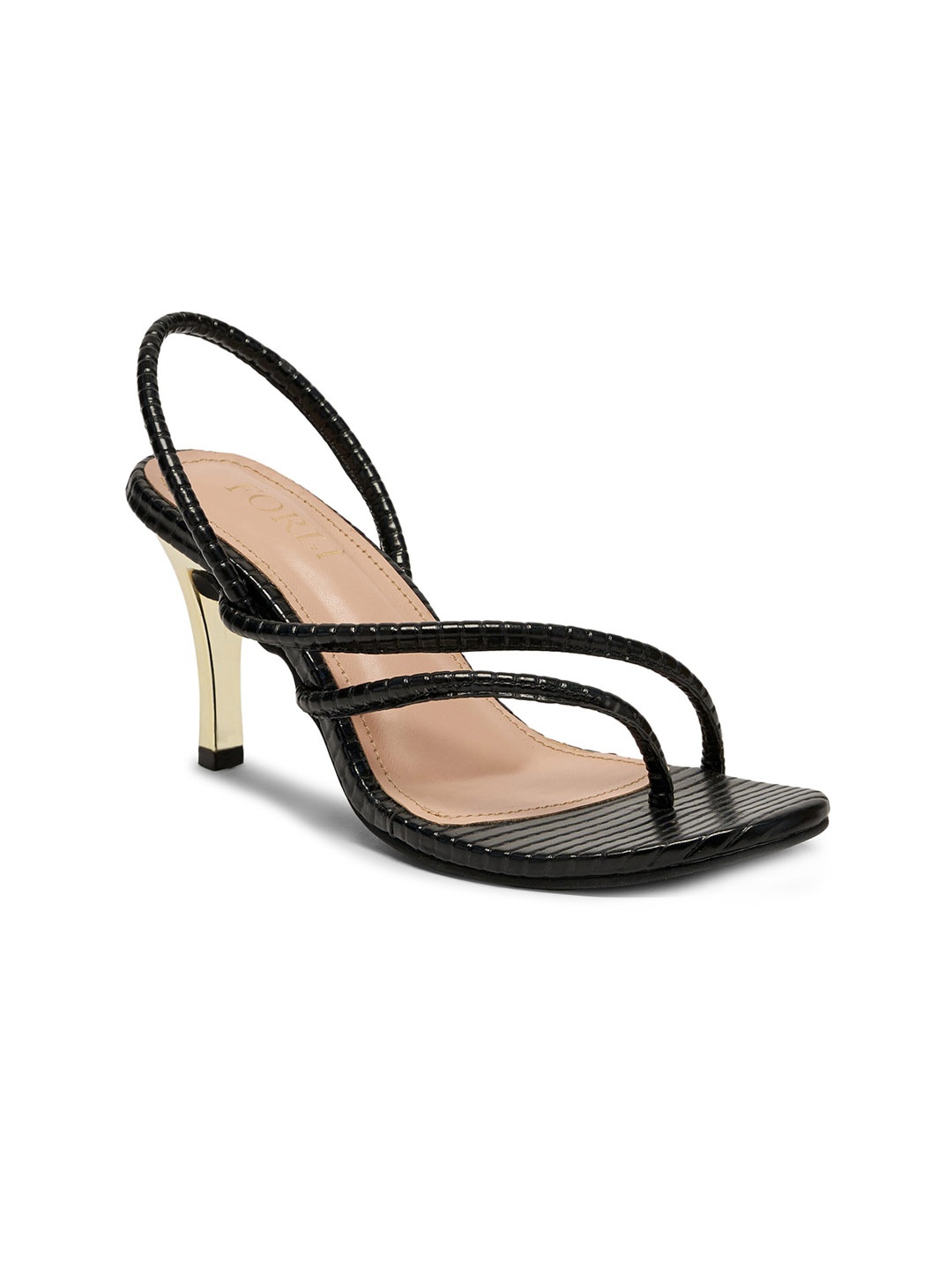 

FORLI Striped Party Block Pumps, Black