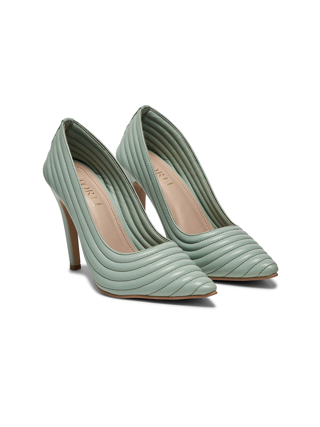 

FORLI Textured Synthetic Leather Pointed Toe Closed Back Sandals, Green