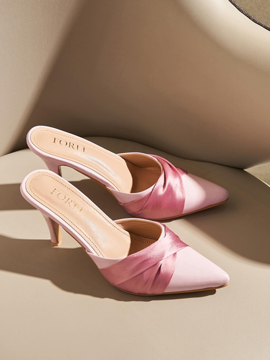 

FORLI Satin Twisted Party Slim Heels, Pink