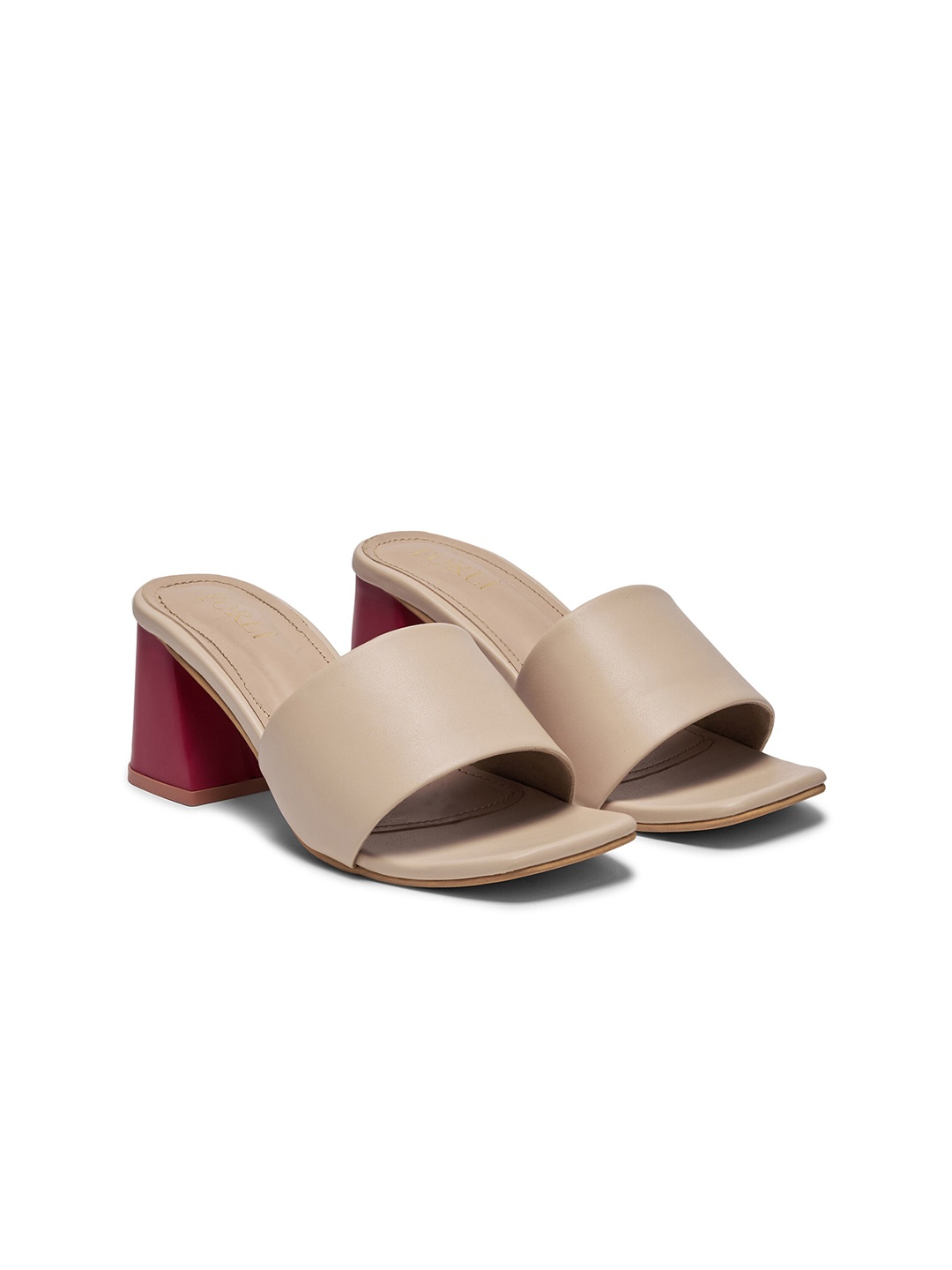 

FORLI Synthetic Leather Open Back Block Sandals, Nude