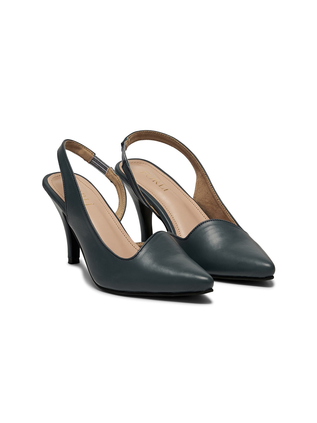 

FORLI Synthetic Leather Pointed Toe Party Slim Pumps With Backstrap, Blue