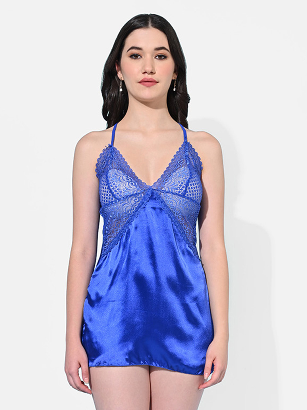 

StyFun Floral Lace Satin Baby Doll, Blue