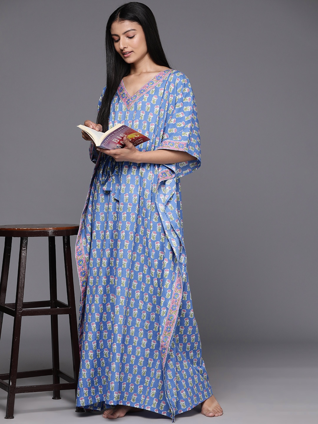 

Libas Printed Cotton Maxi Nightdress, Blue