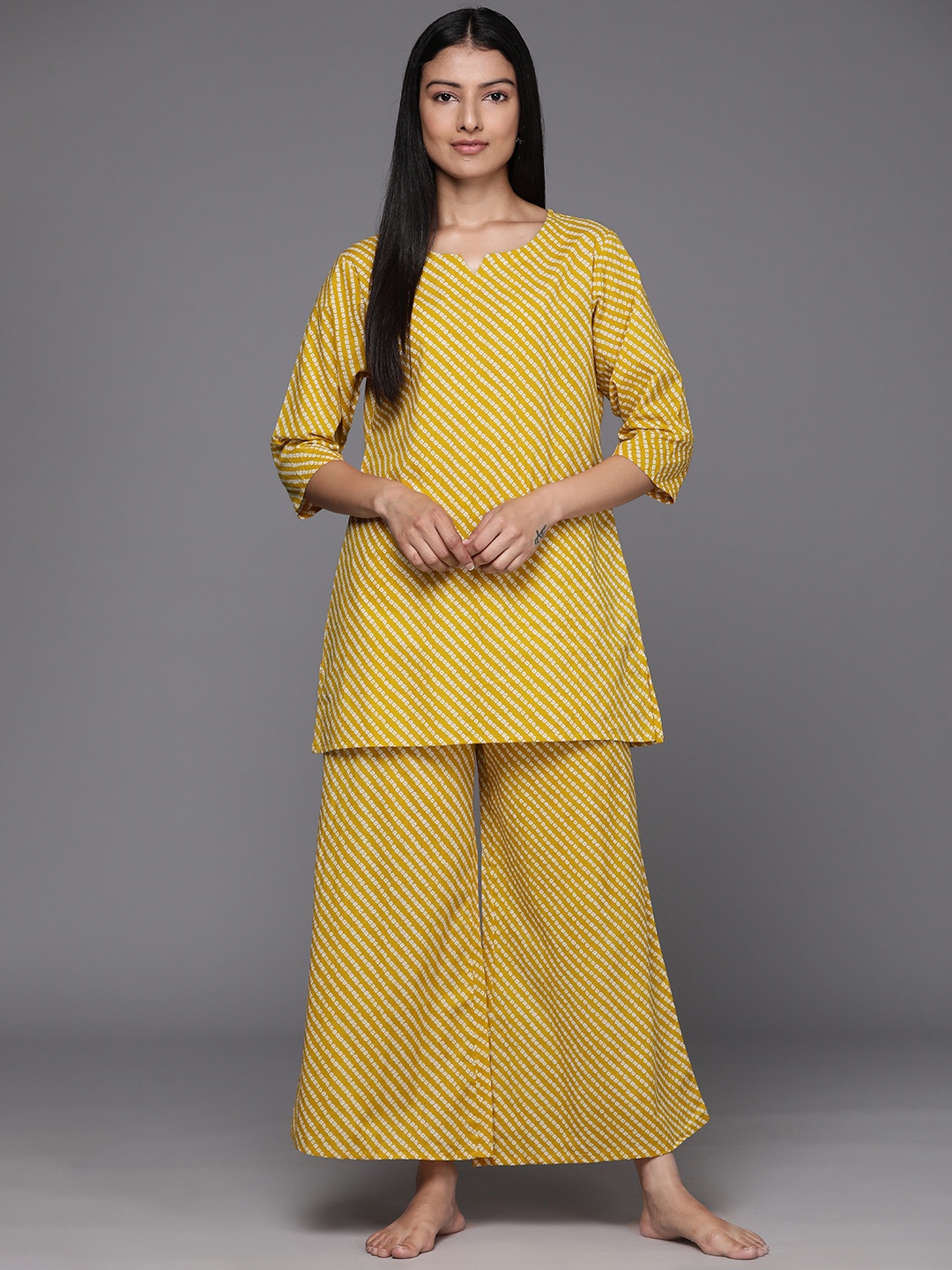 

Libas Women Printed Cotton Night suit, Mustard
