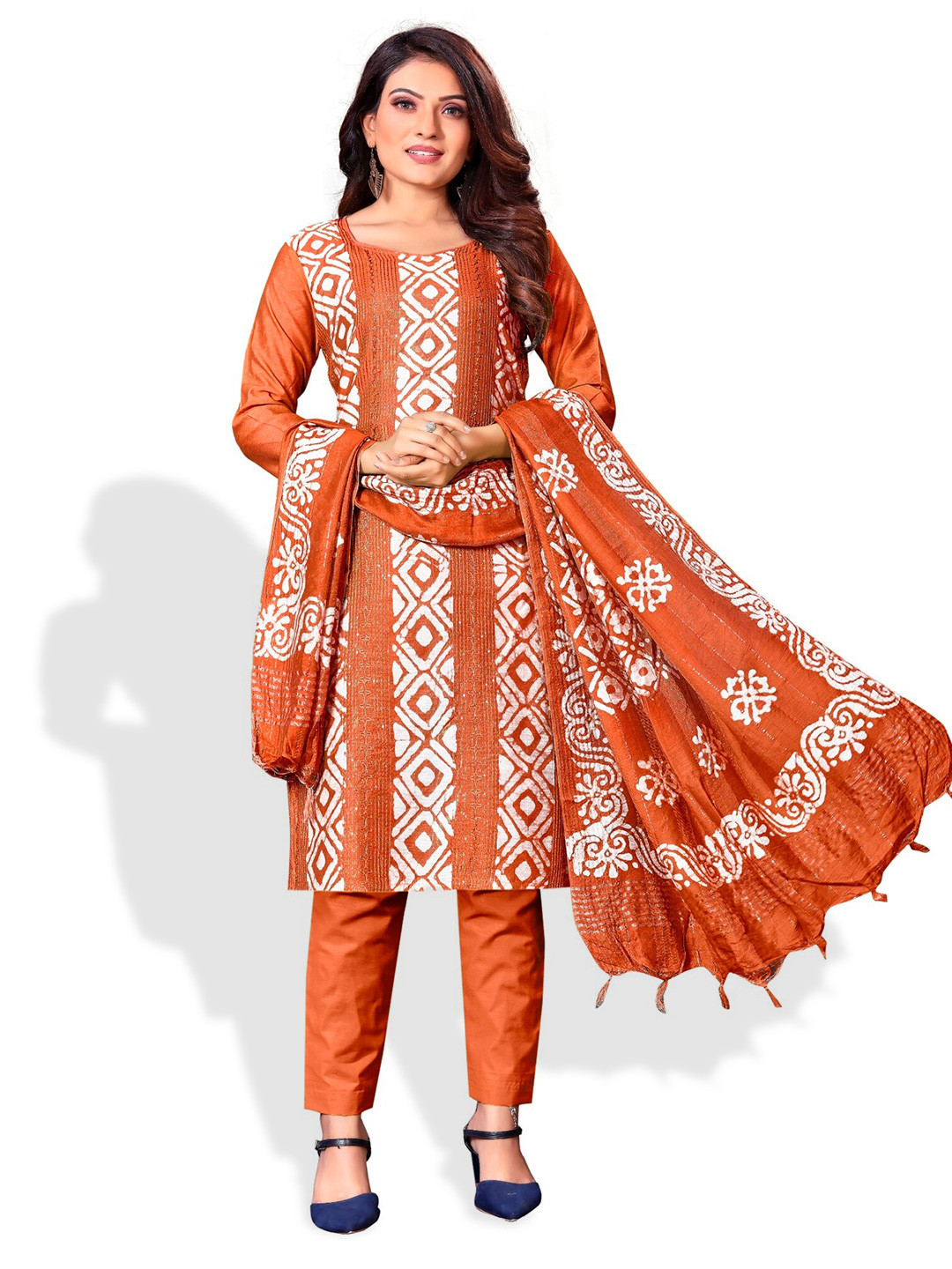 

APNISHA Dyed Sequinned Embellished Unstitched Dress Material, Orange