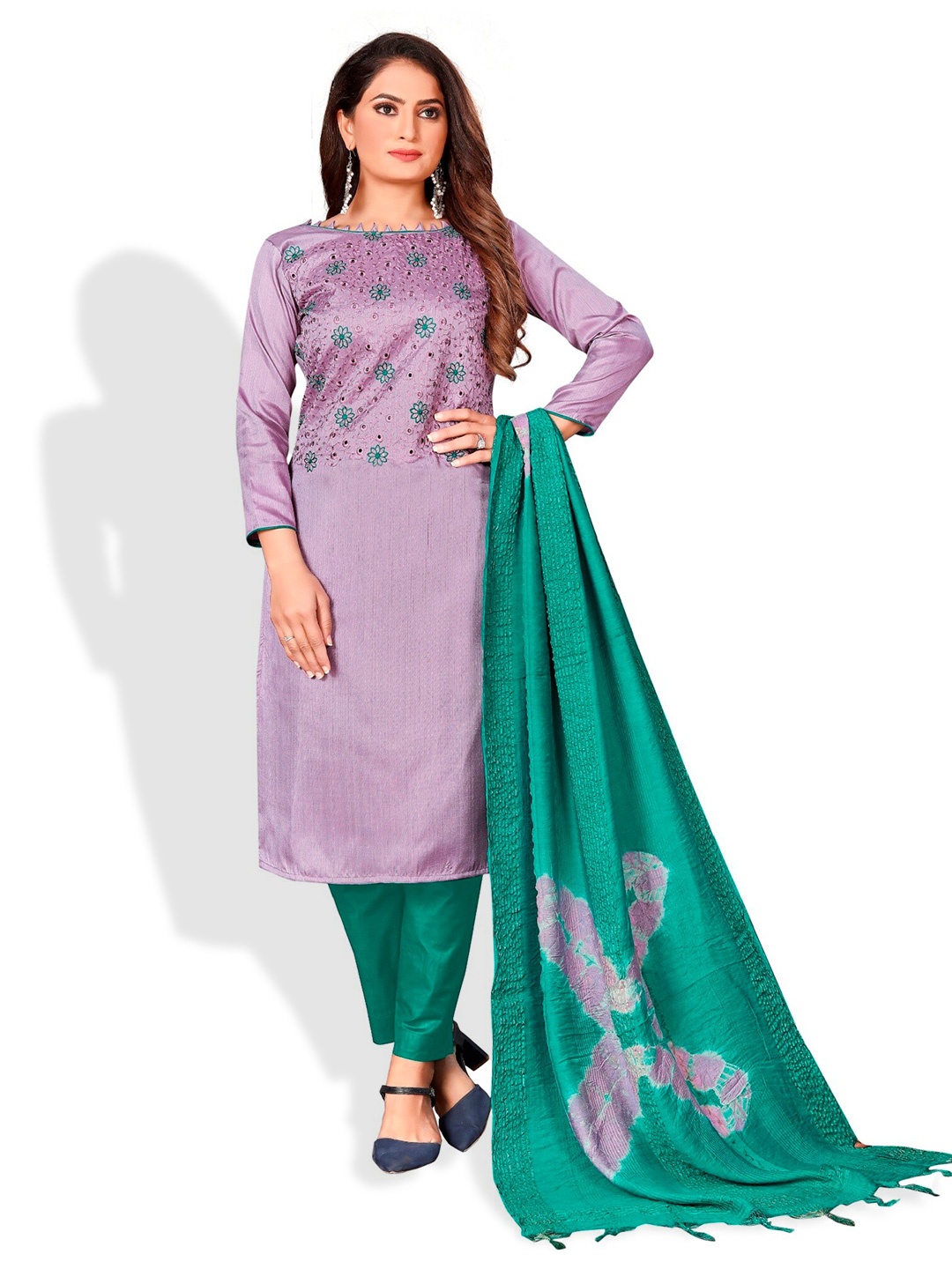 

APNISHA Floral Embroidered Unstitched Dress Material, Purple