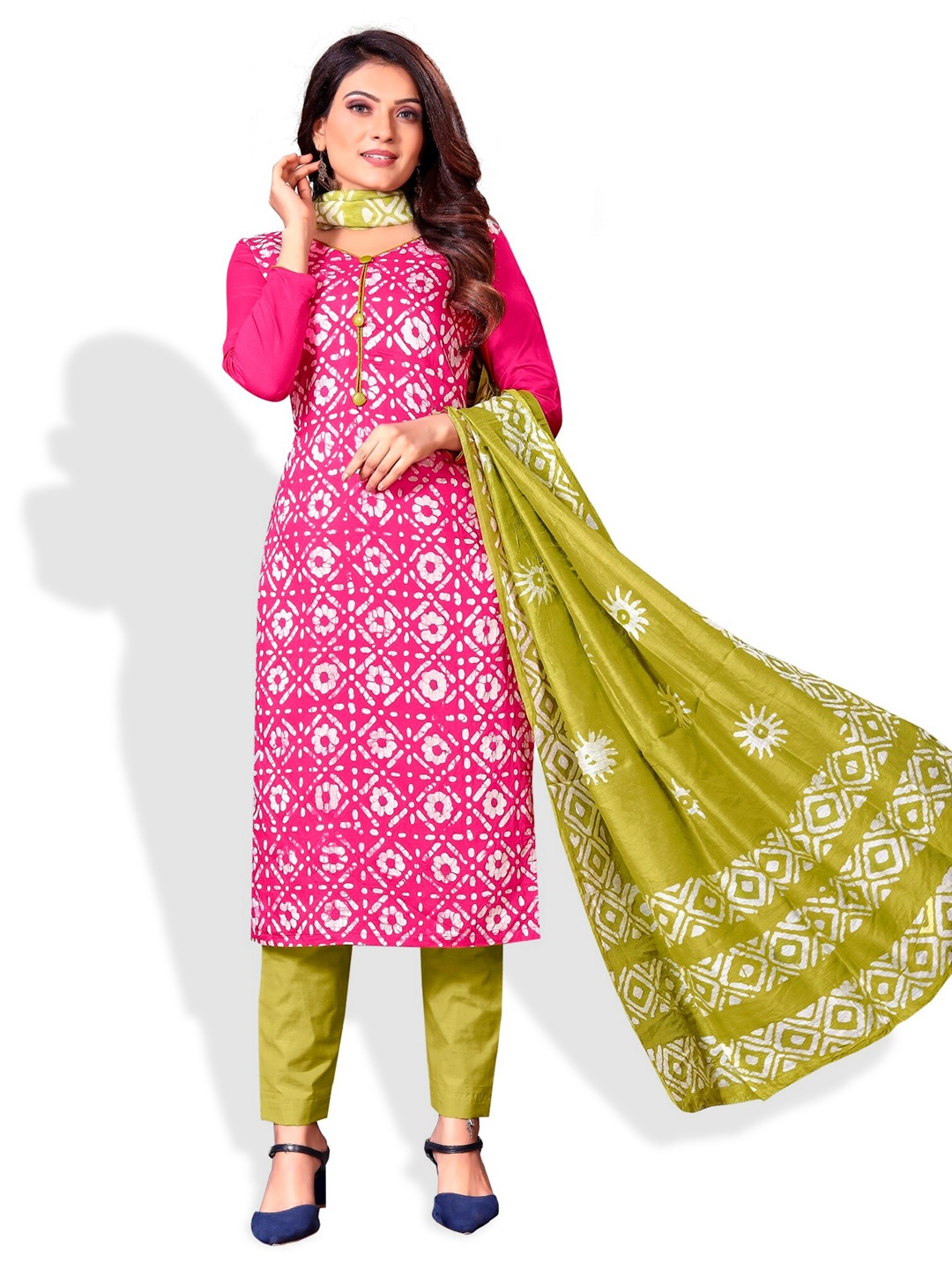 

APNISHA Pink & Green Embroidered Unstitched Dress Material