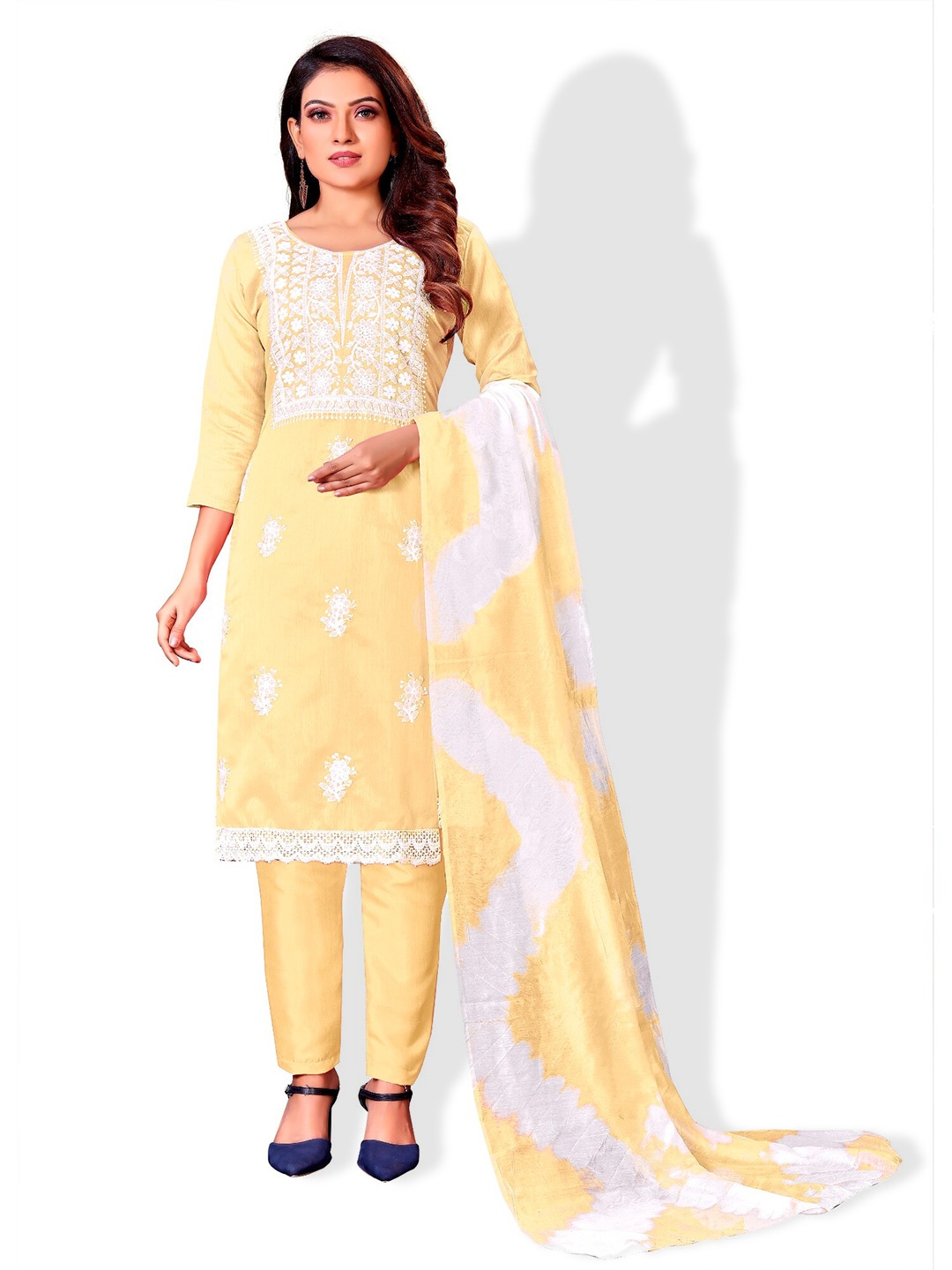 

APNISHA Floral Embroidered Unstitched Dress Material, Yellow