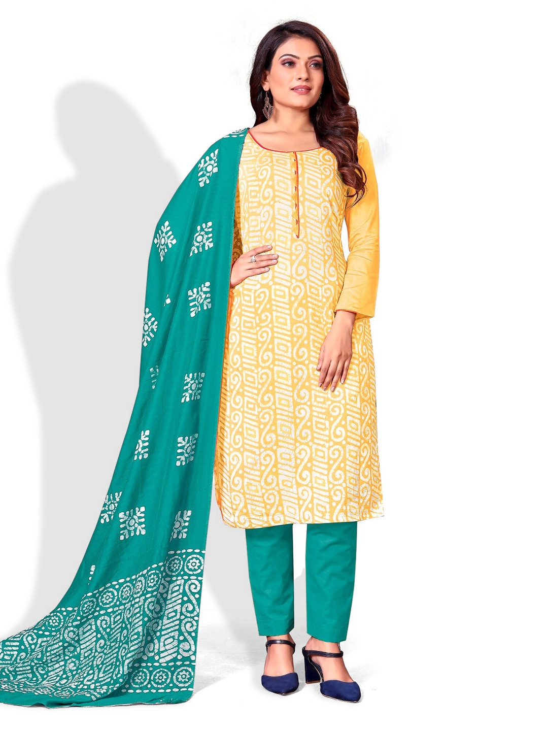 

APNISHA Yellow & Green Embroidered Unstitched Dress Material