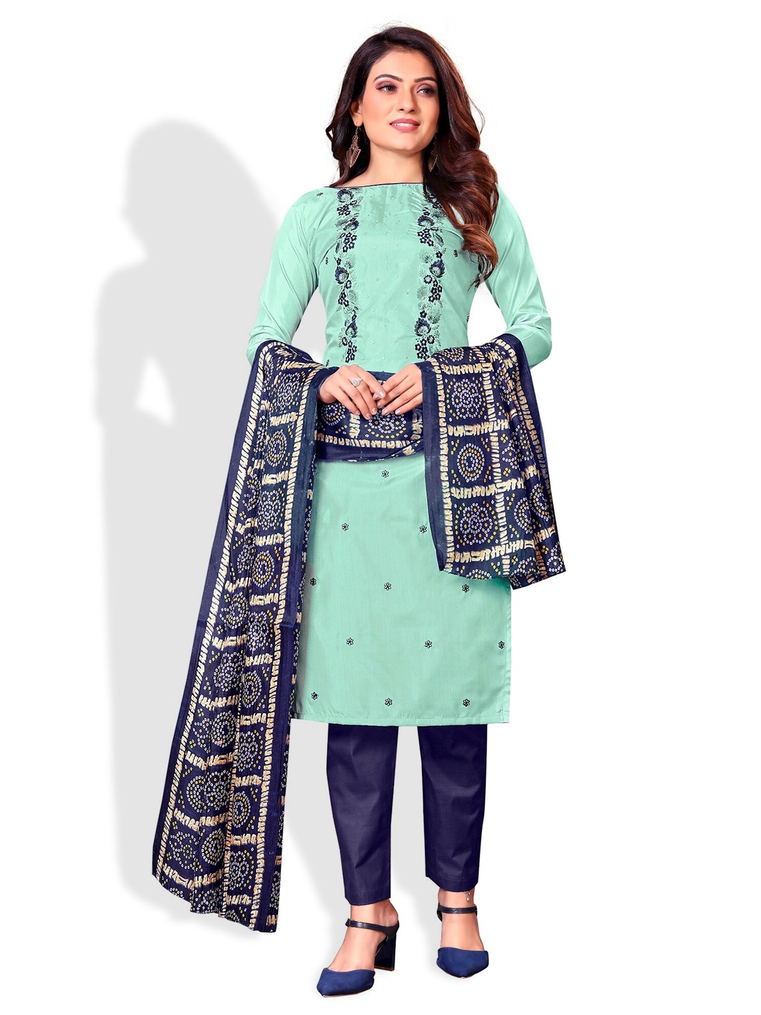 

APNISHA Blue & White Embroidered Unstitched Dress Material