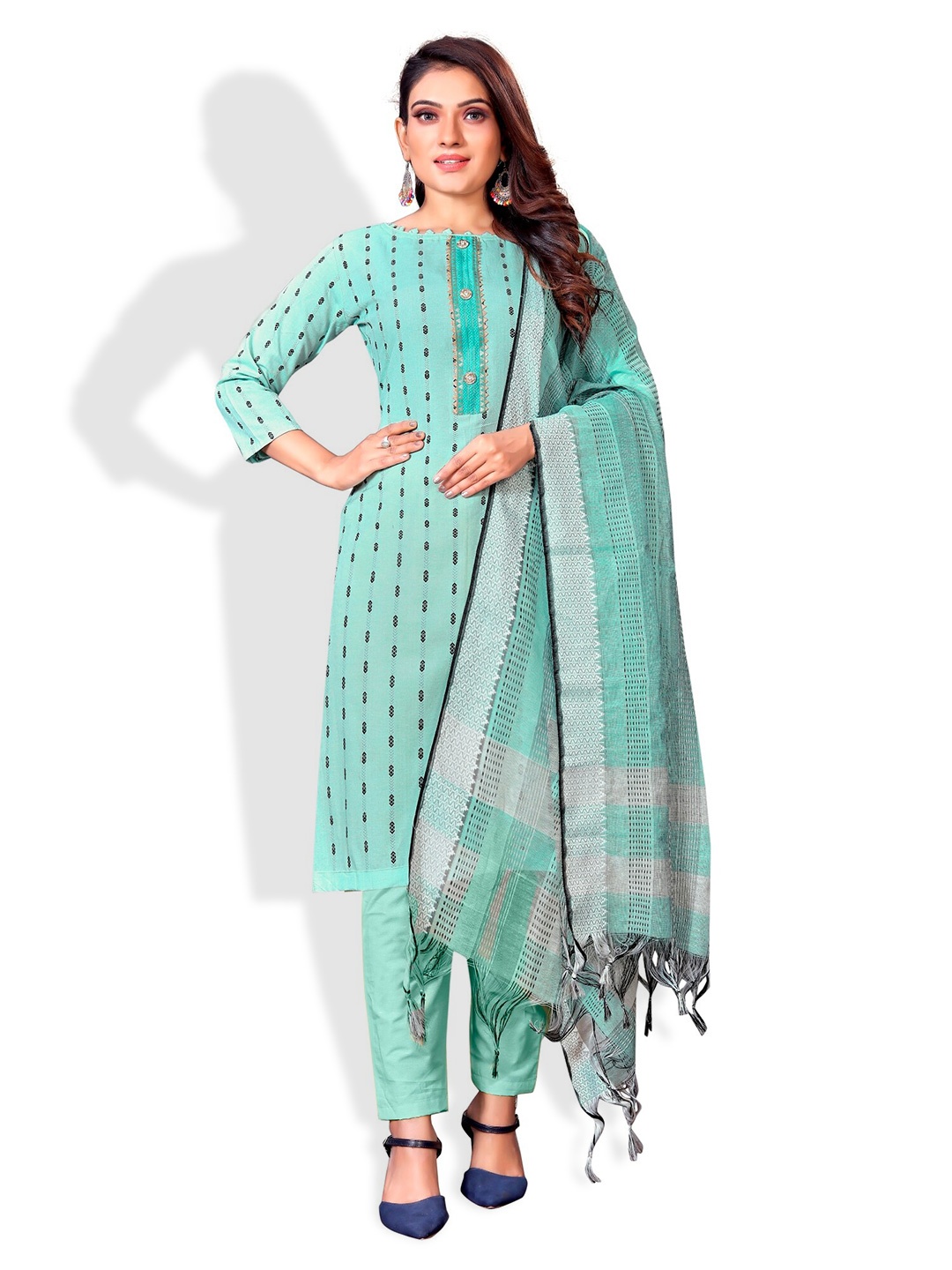 

APNISHA Sea Green & Black Embroidered Unstitched Dress Material