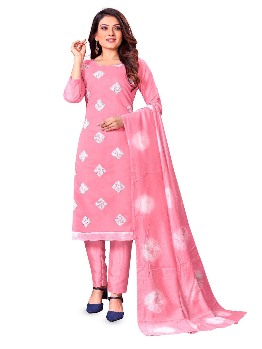 

APNISHA Embroidered Unstitched Dress Material, Pink