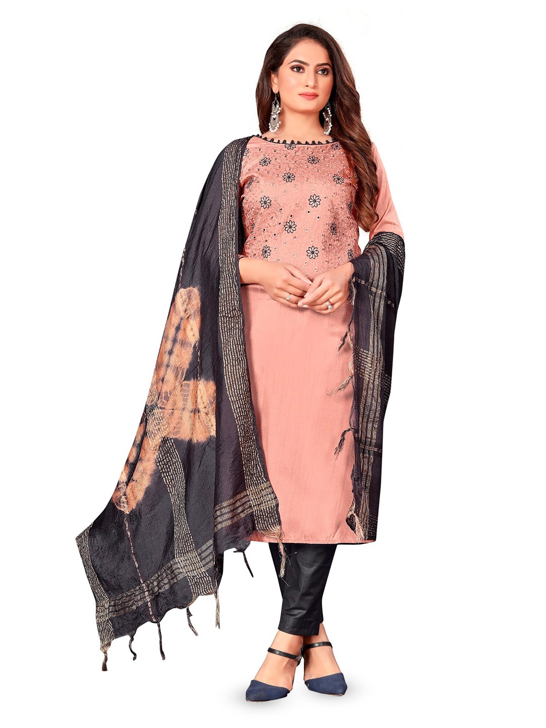 

APNISHA Embroidered Unstitched Dress Material, Peach